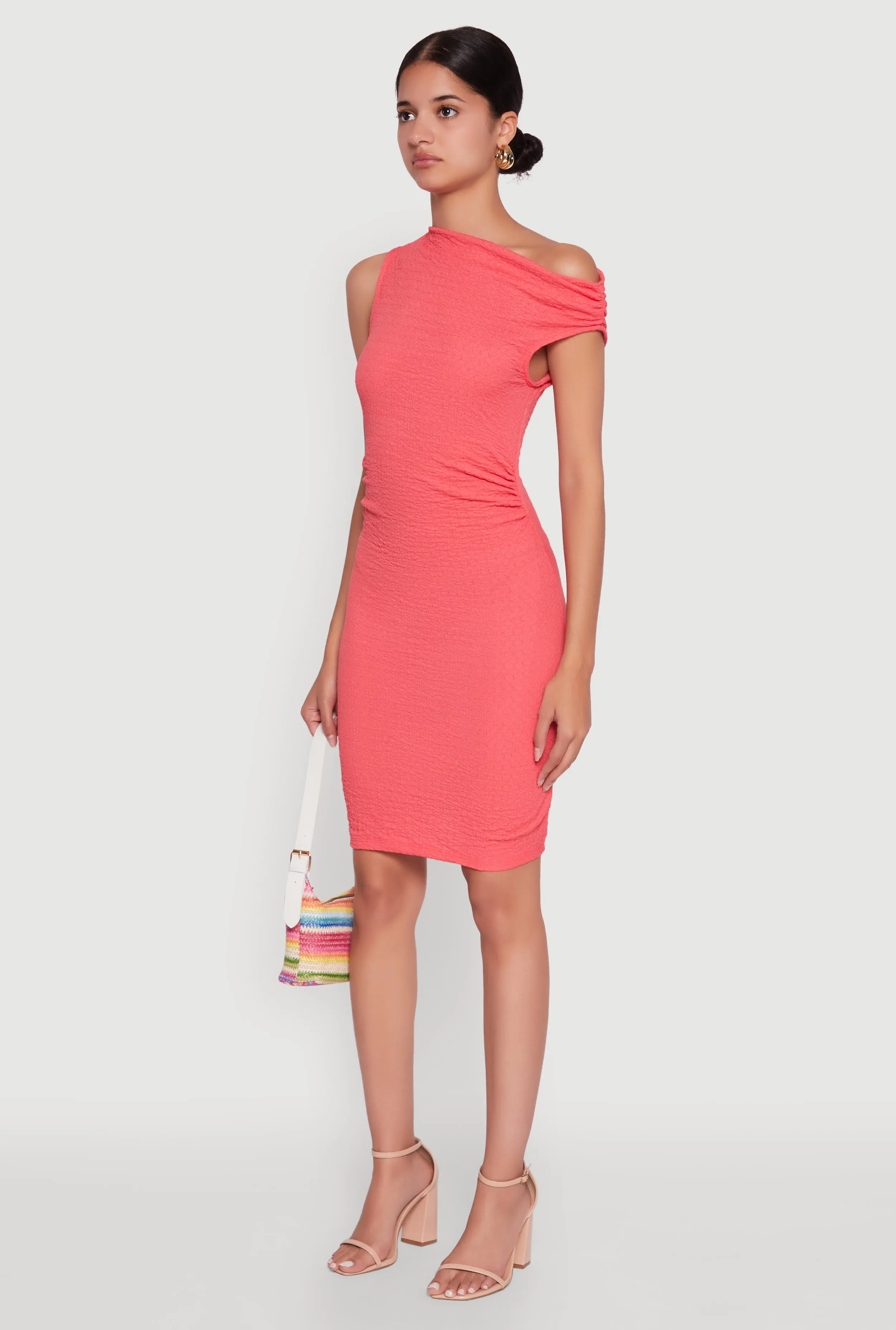 Textured Knit One Shoulder Bodycon Dress sold by Rainbow product image thumbnail 3