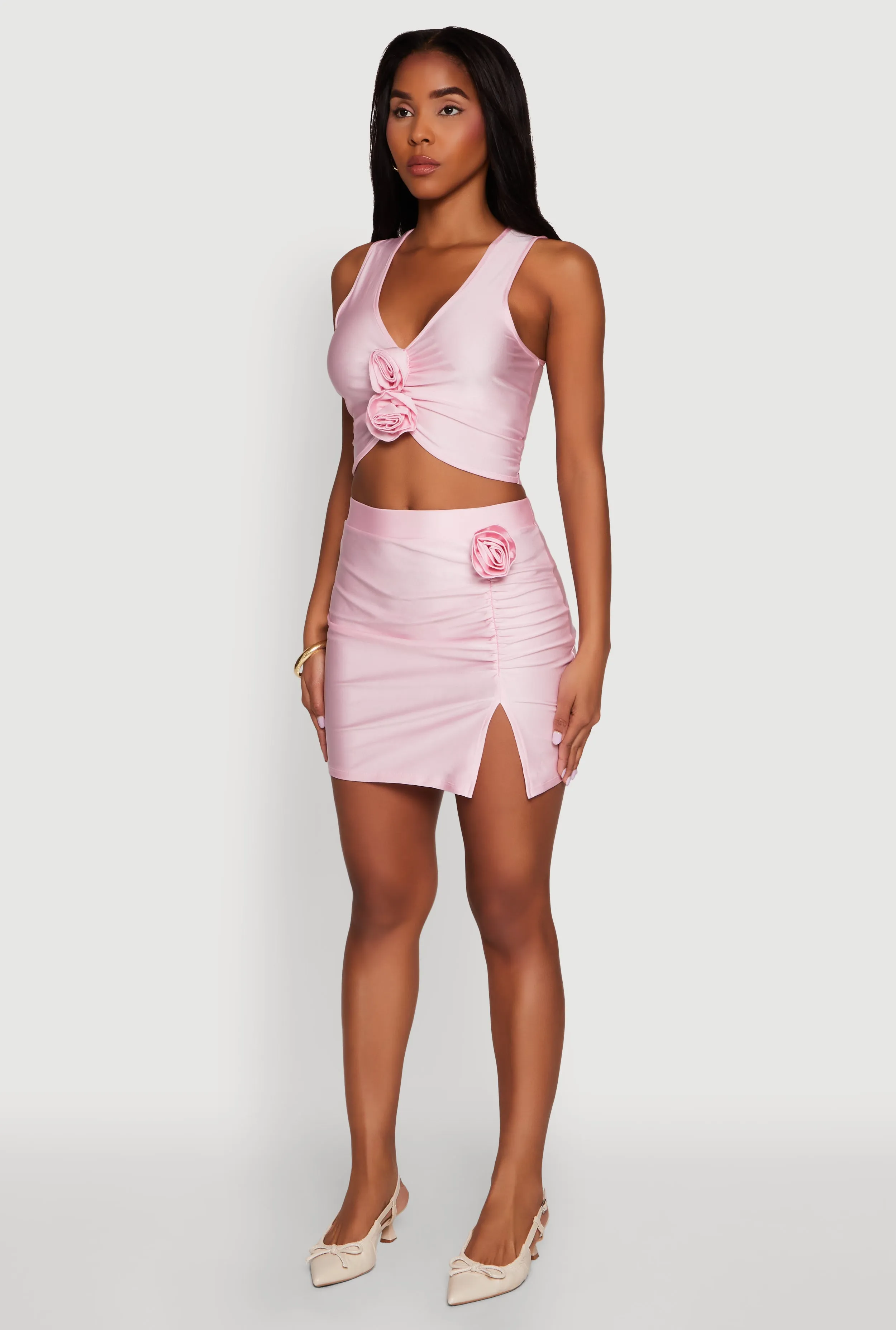 Trendy Rose Applique Sleeveless V-Neck Ruched Crop Top sold by Rainbow product image thumbnail 5