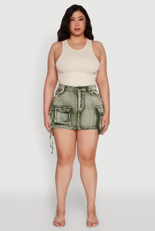 Plus Size Daisy Acid Wash Denim Cargo Skirt sold by Rainbow