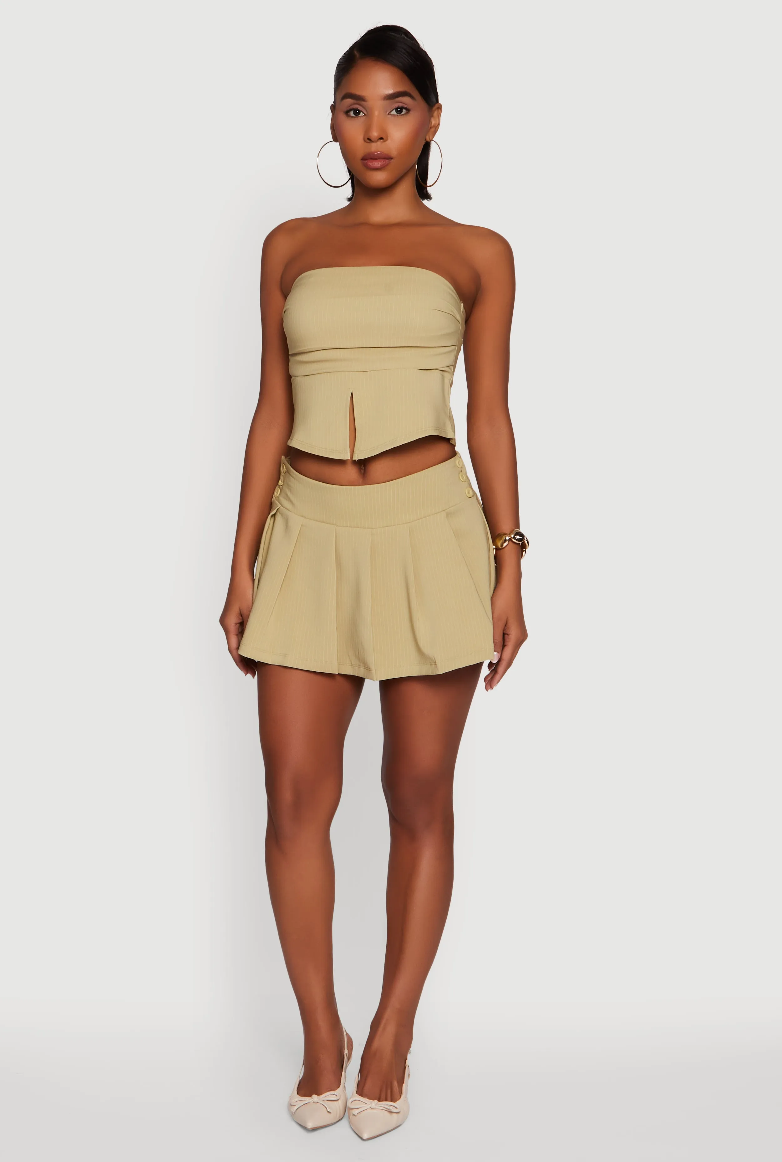 Haute Monde Pinstripe Button Detail Pleated Skort sold by Rainbow product image thumbnail 2