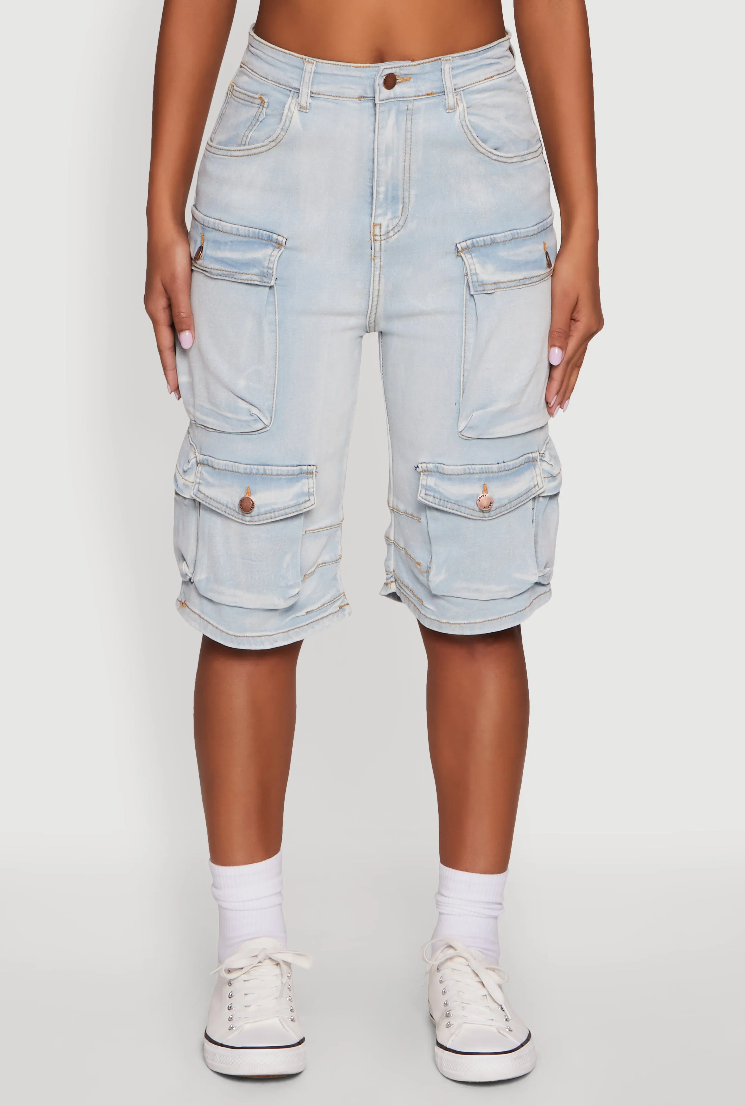 Daisy High Waisted Acid Wash Denim Cargo Shorts sold by Rainbow product image thumbnail 5