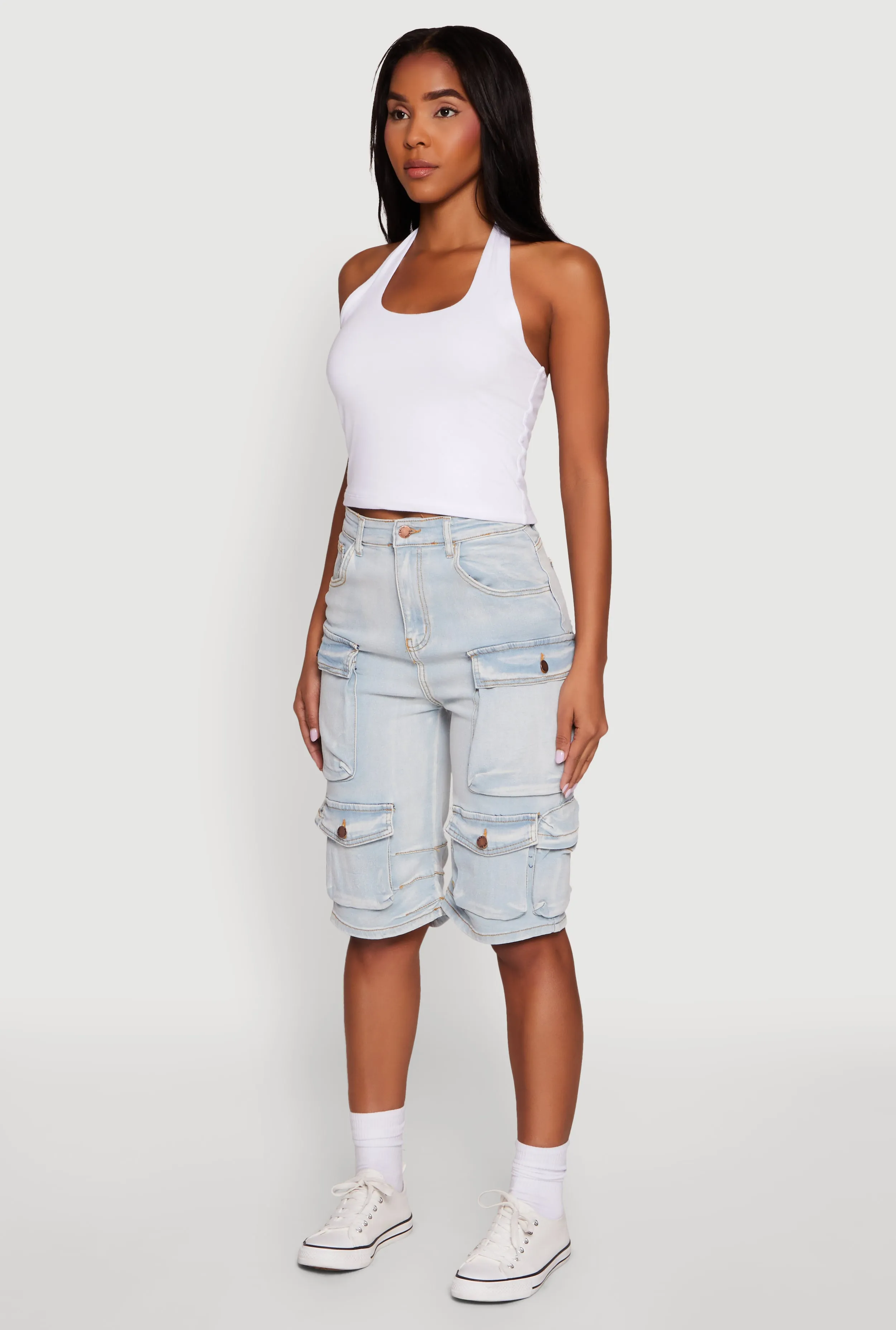 Daisy High Waisted Acid Wash Denim Cargo Shorts sold by Rainbow product image thumbnail 3