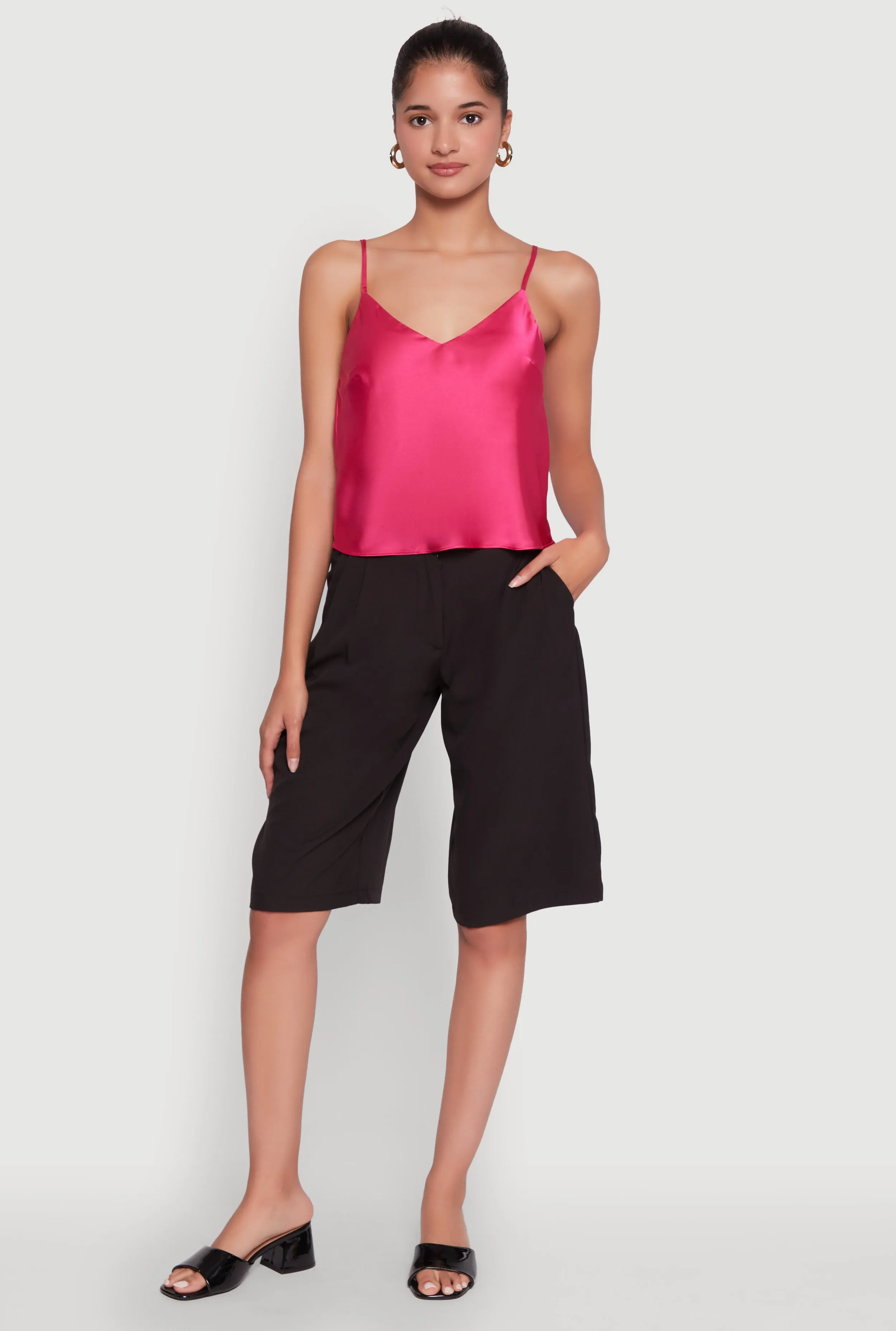 Satin V-Neck Cropped Cami with Adjustable Straps sold by Rainbow