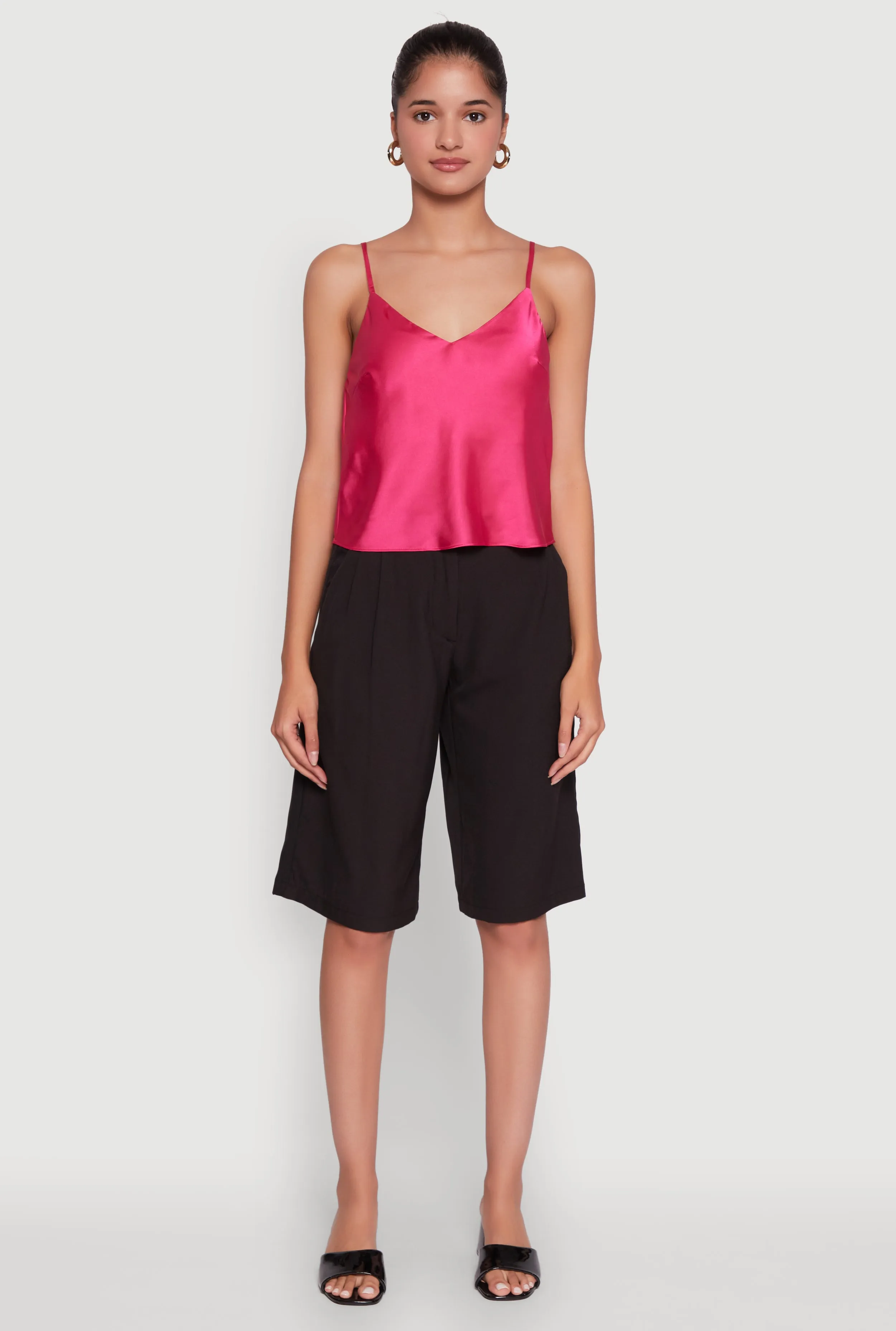 Satin V-Neck Cropped Cami with Adjustable Straps sold by Rainbow product image thumbnail 3