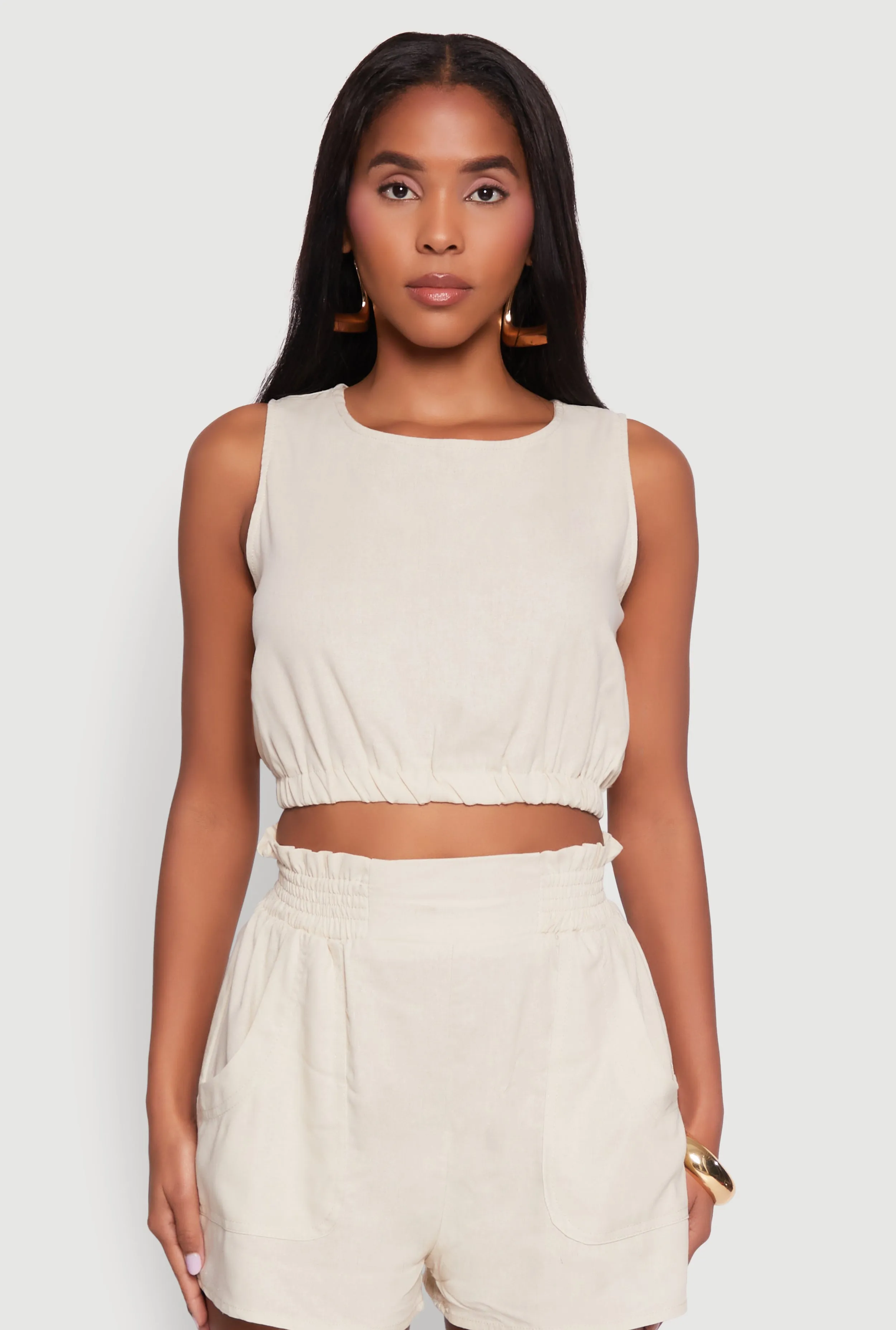 Chic Smocked High Waisted Linen Shorts sold by Rainbow