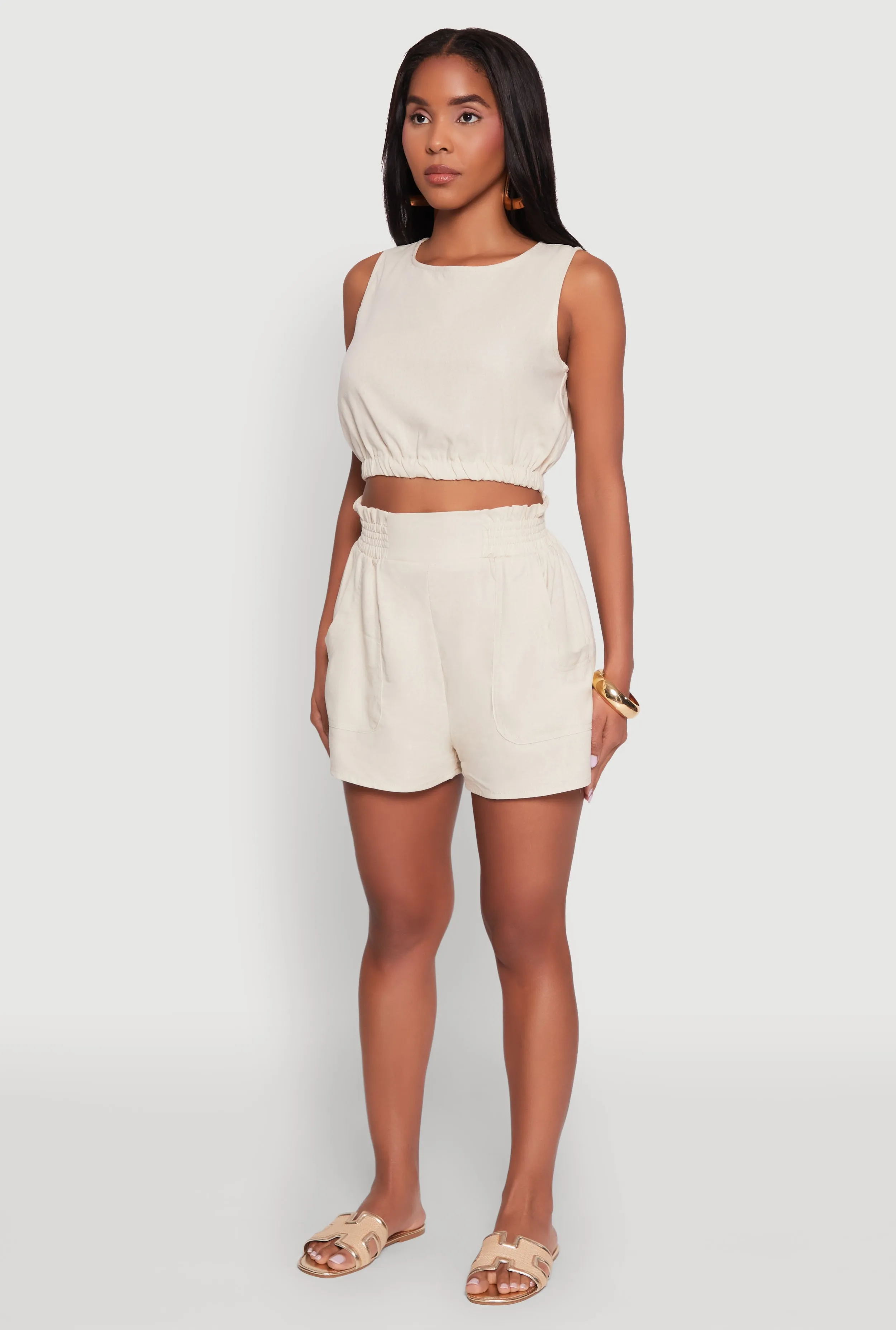 Chic Smocked High Waisted Linen Shorts sold by Rainbow product image thumbnail 5