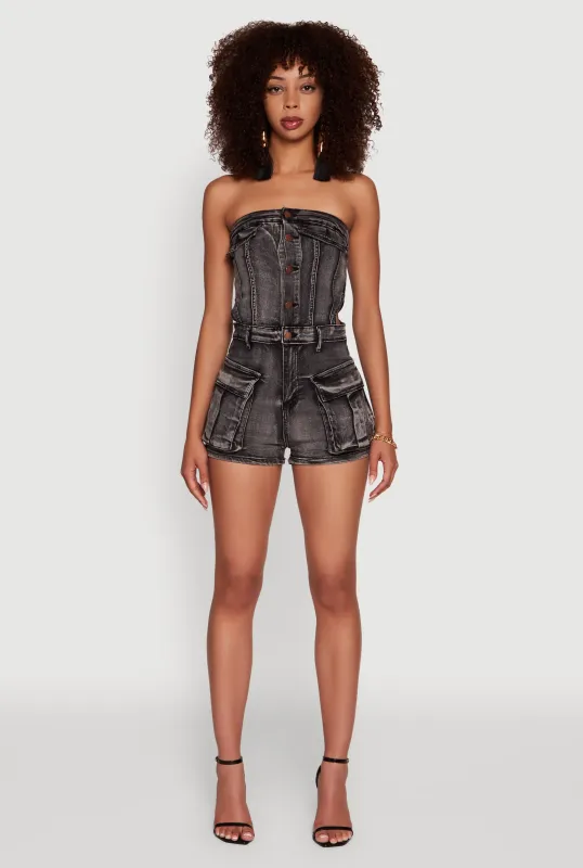Daisy Acid Wash Strapless Denim Romper sold by Rainbow