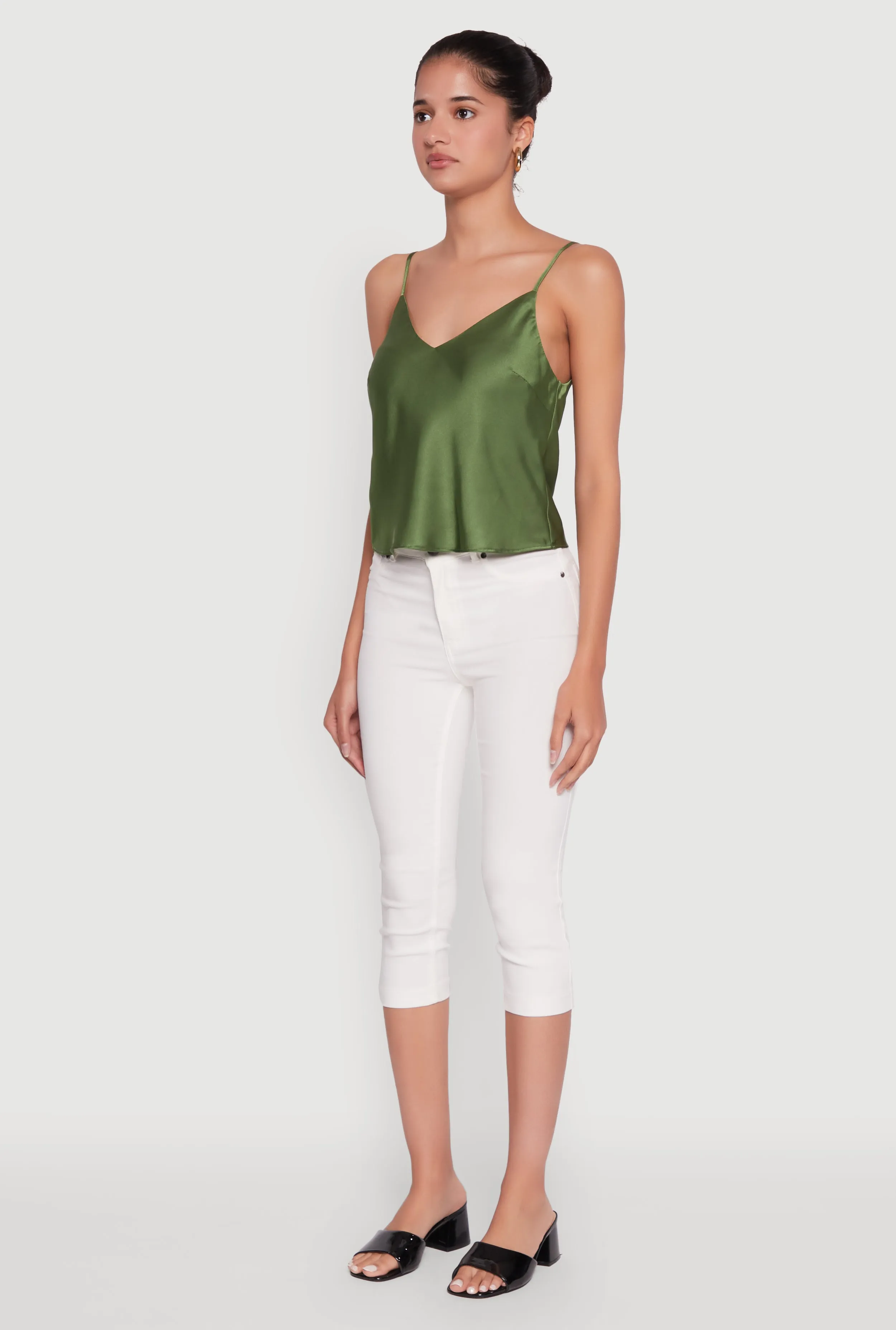 Satin V-Neck Cropped Cami with Adjustable Straps sold by Rainbow product image thumbnail 5