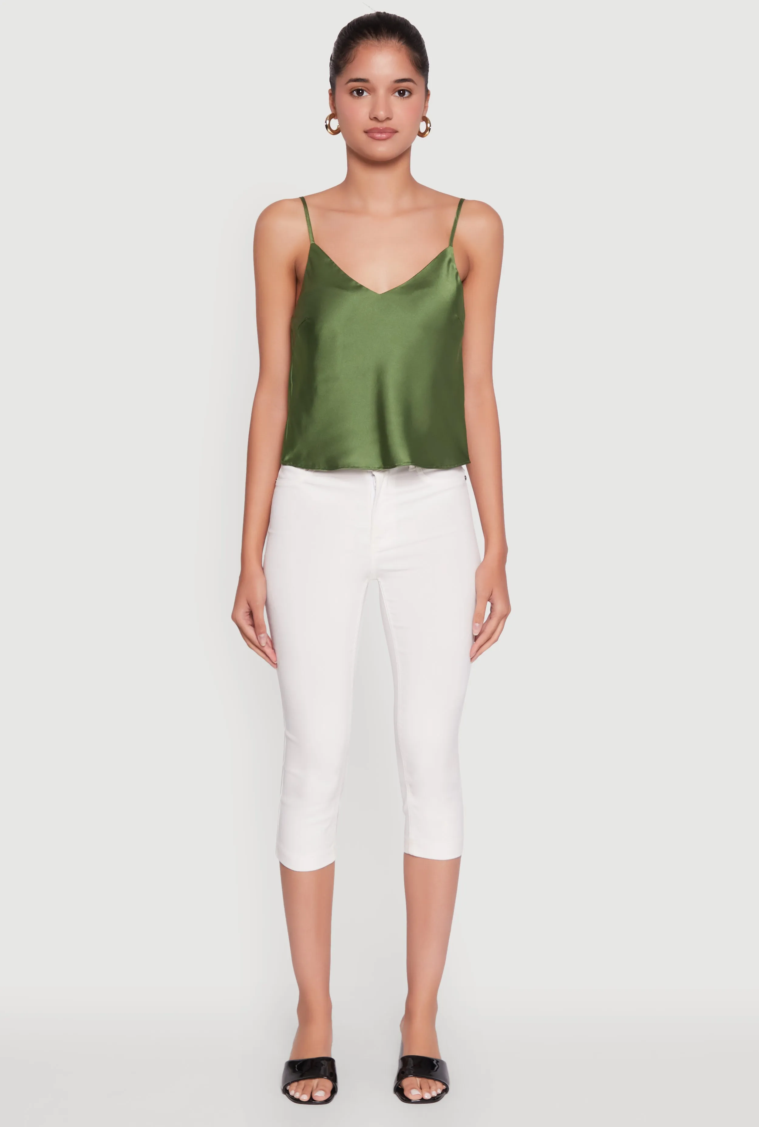 Satin V-Neck Cropped Cami with Adjustable Straps sold by Rainbow product image thumbnail 3