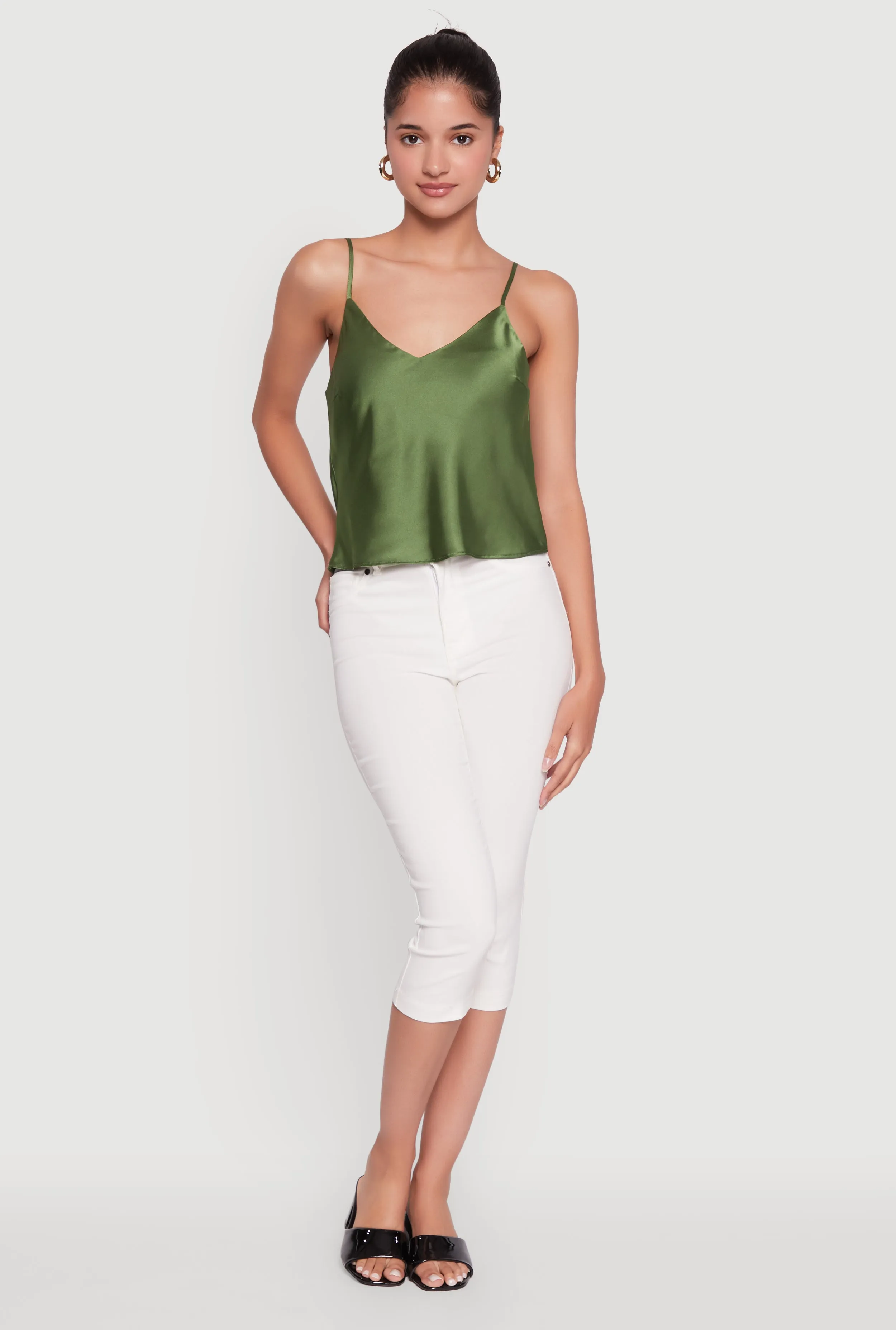 Satin V-Neck Cropped Cami with Adjustable Straps sold by Rainbow