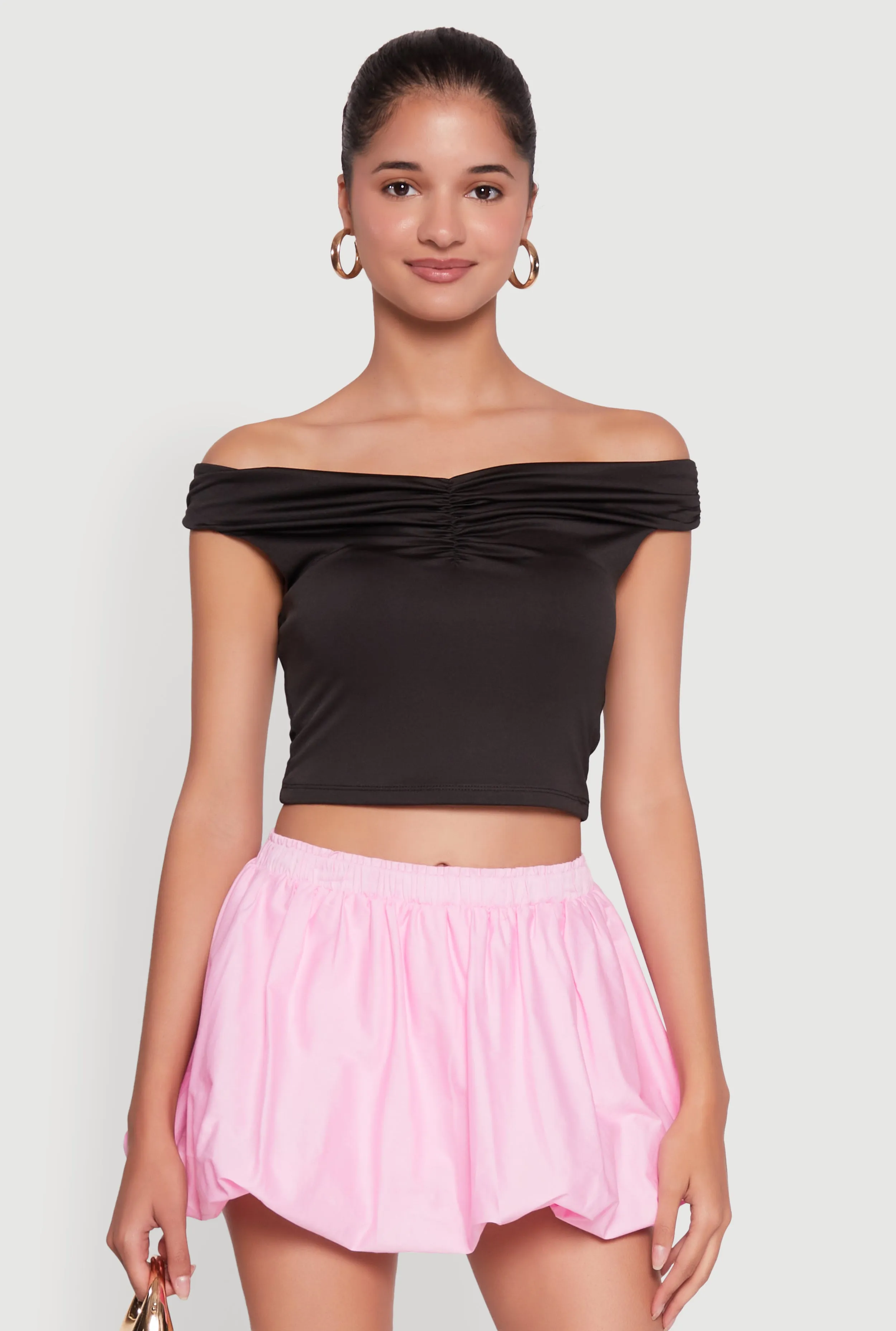Solid Ruched Off Shoulder Crop Top sold by Rainbow product image thumbnail 2