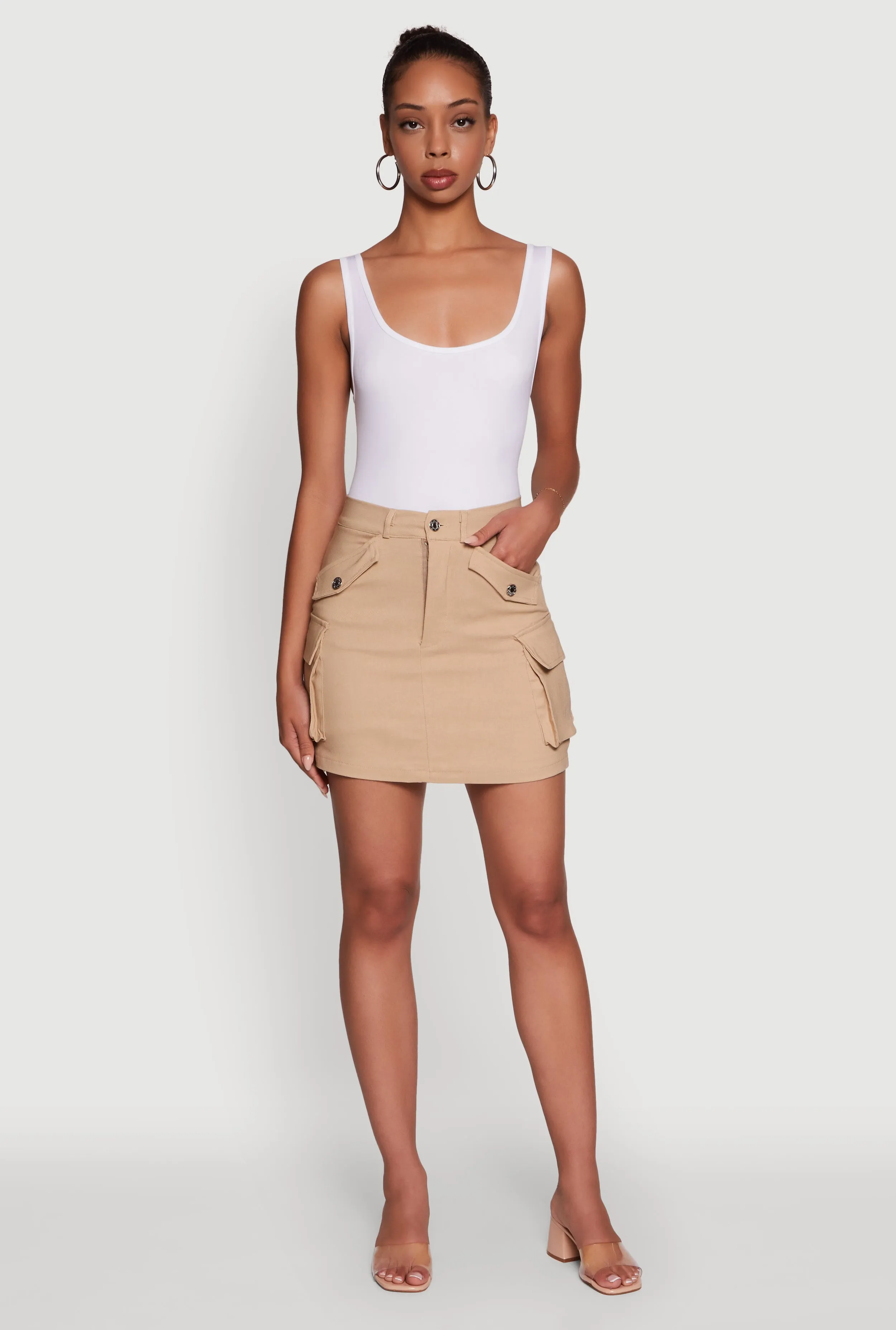 Trendy Flap Detail Cargo Pocket Skirt sold by Rainbow