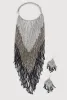 Chevron Beaded Fringe Drop Earrings and Necklace Set sold by Rainbow