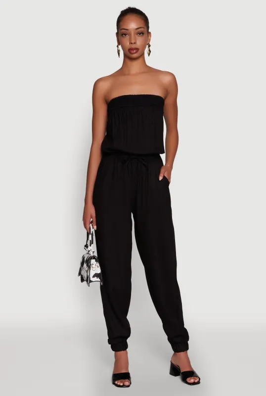 Strapless Smocked Drawstring Waist Jumpsuit sold by Rainbow