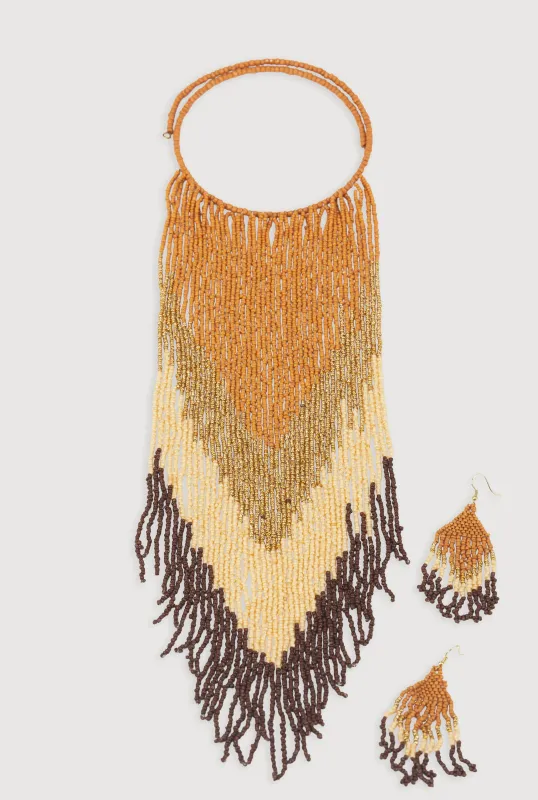 Chevron Beaded Drop Earrings and Necklace Set made by Rainbow