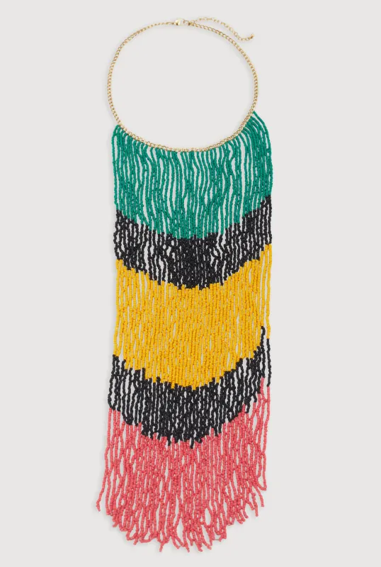 Chevron Beaded Fringe Necklace sold by Rainbow