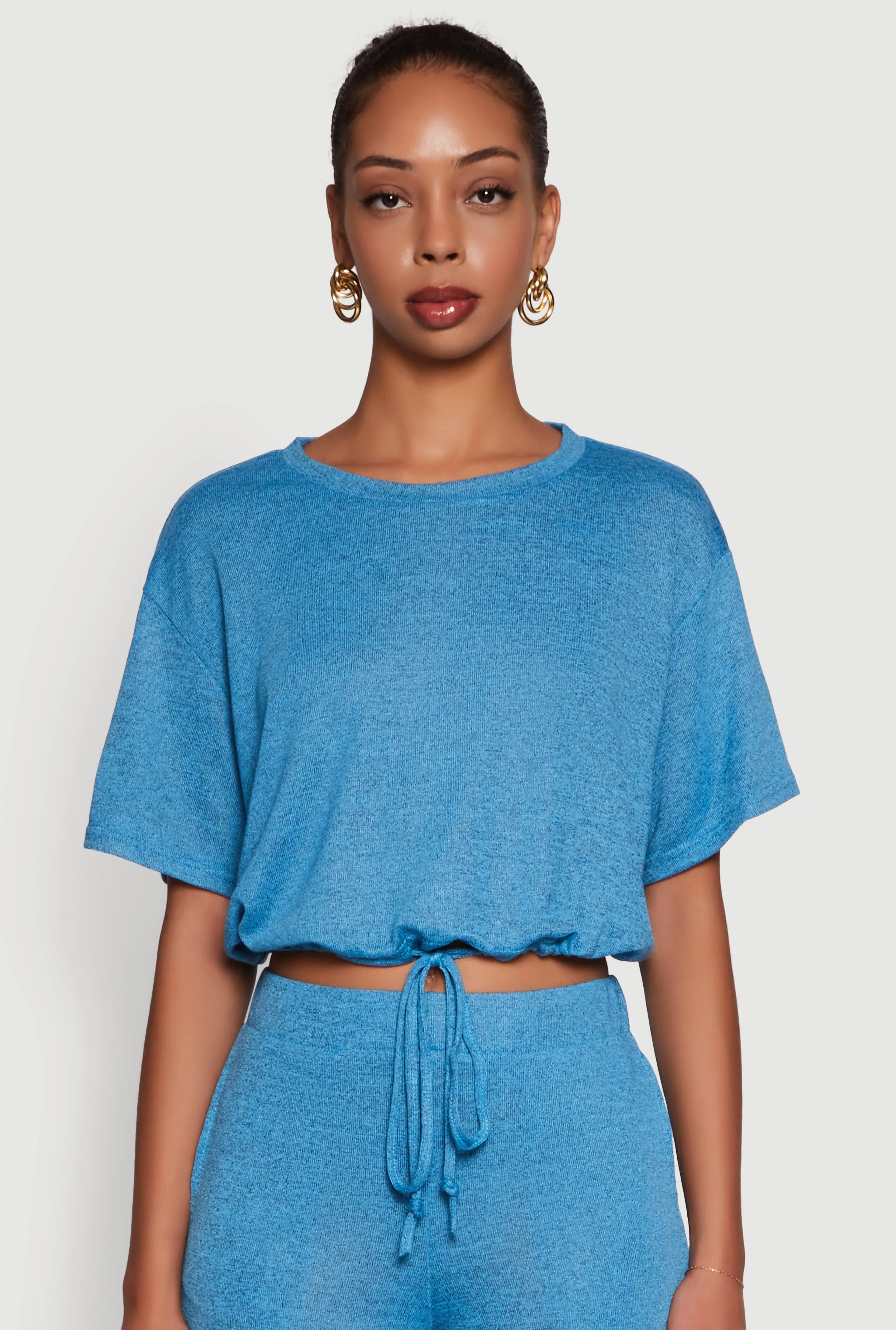Daisy Drawstring Hem Crew Neck Cropped Tee sold by Rainbow