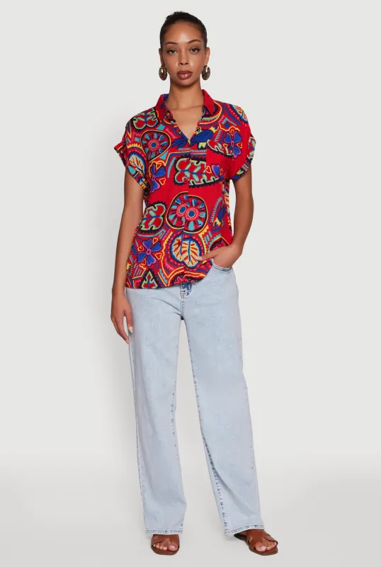 Printed Pattern Button Front Shirt sold by Rainbow