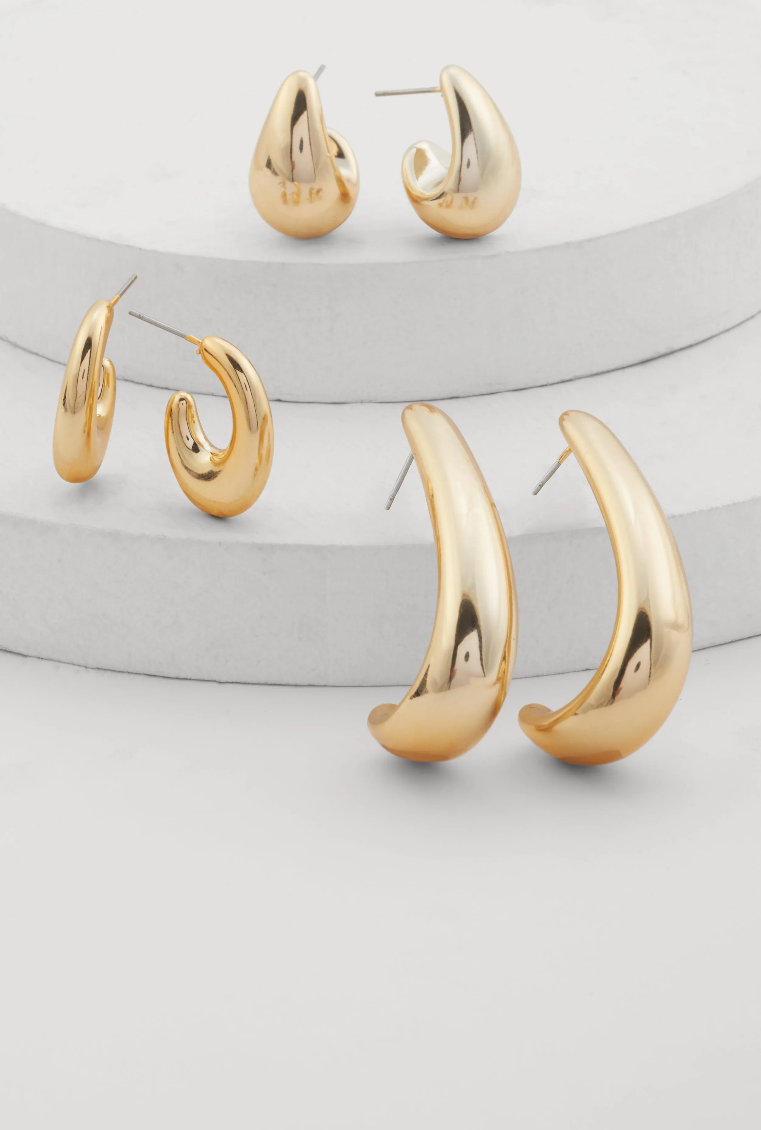 Trendy Metallic Drop Hoop Earrings Set of 3 sold by Rainbow