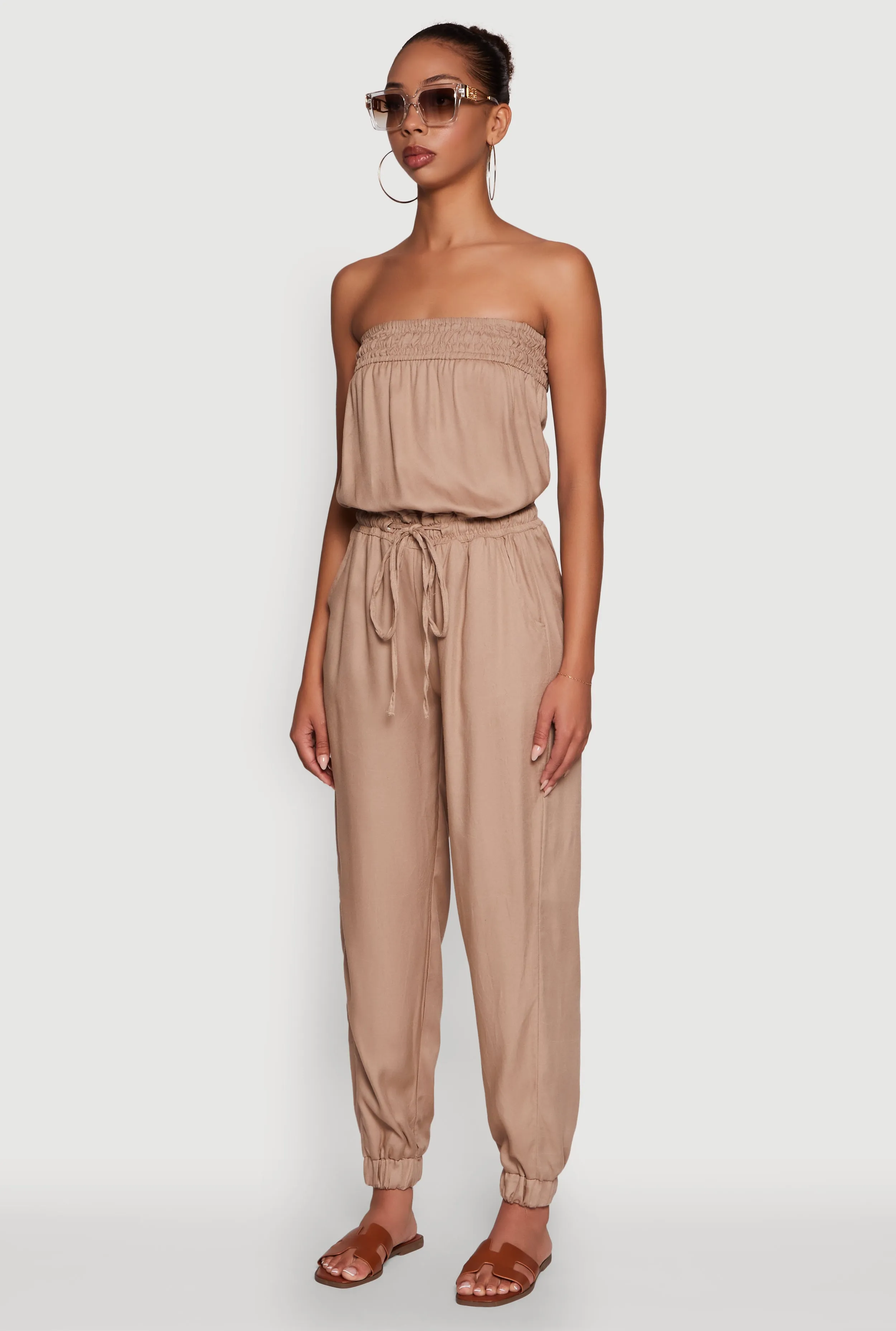 Strapless Smocked Drawstring Waist Jumpsuit sold by Rainbow product image thumbnail 3