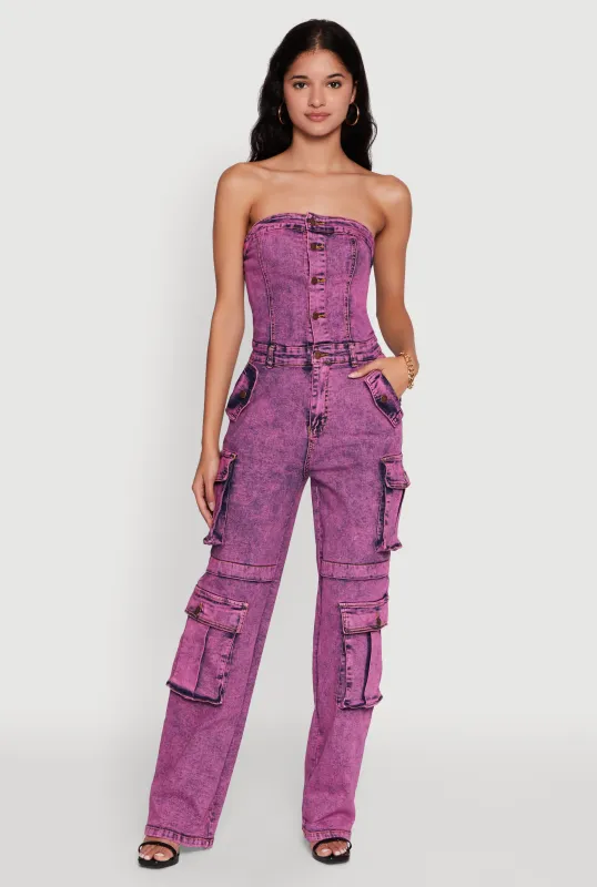 Daisy Mineral Wash Denim Jumpsuit with Cargo Pockets sold by Rainbow