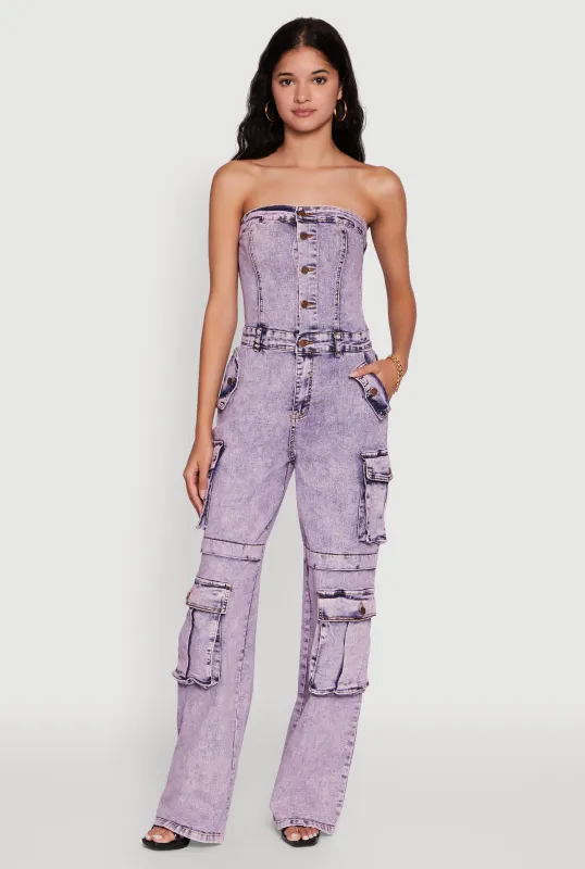 Daisy Mineral Wash Denim Jumpsuit with Cargo Pockets sold by Rainbow