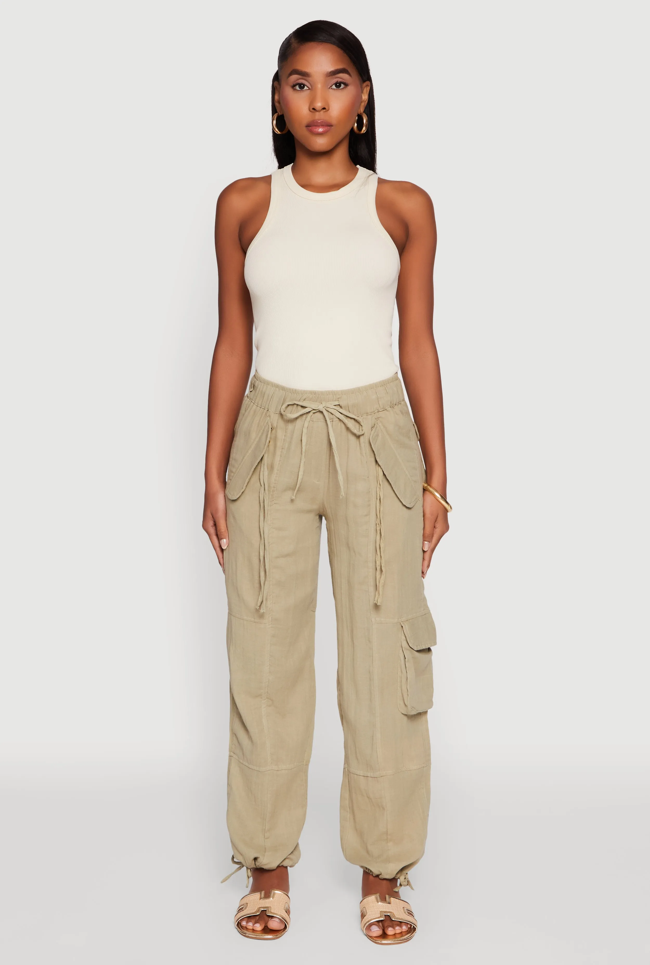 Zip Pocket Drawstring Waist Utility Joggers sold by Rainbow product image thumbnail 2