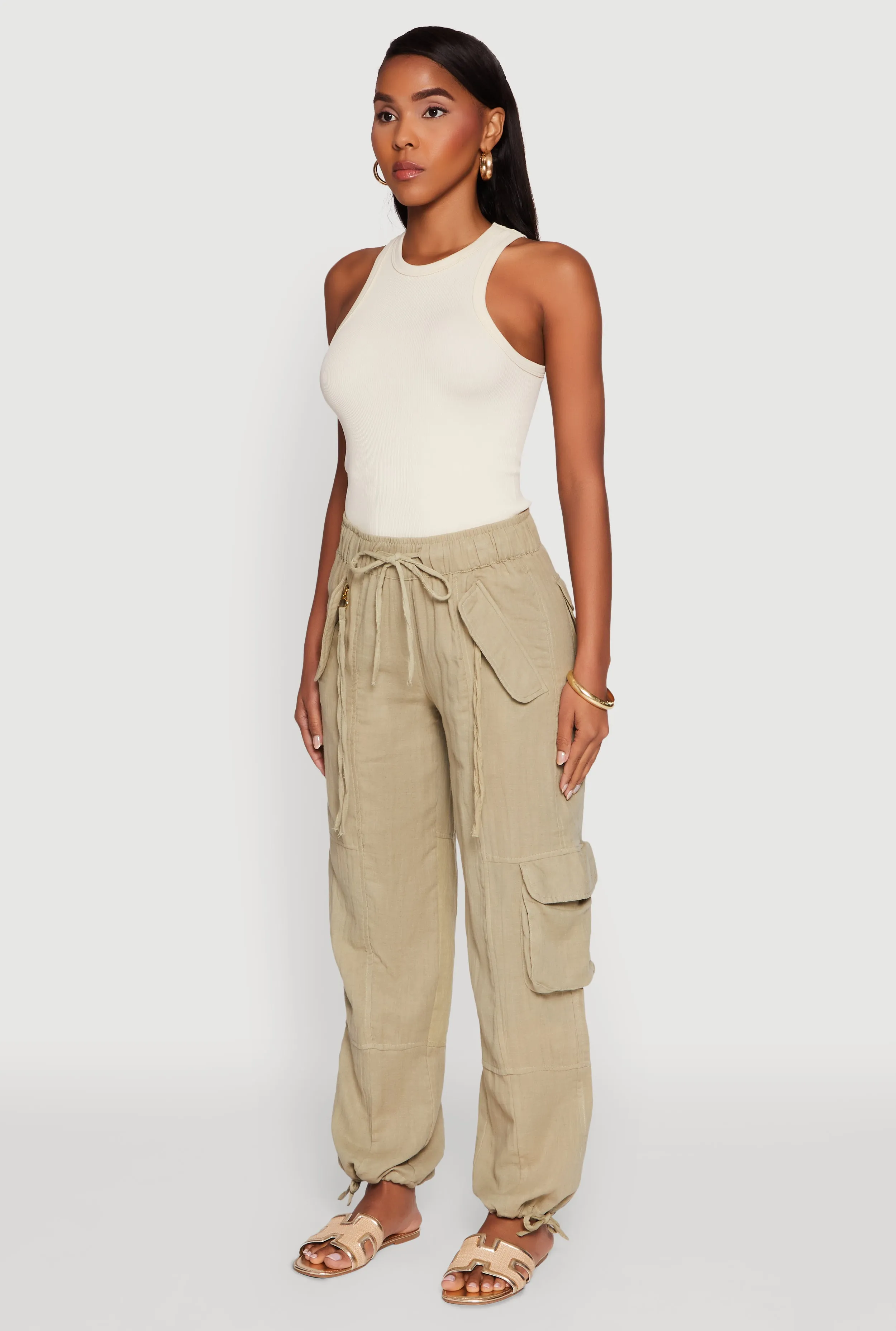 Zip Pocket Drawstring Waist Utility Joggers sold by Rainbow product image thumbnail 3