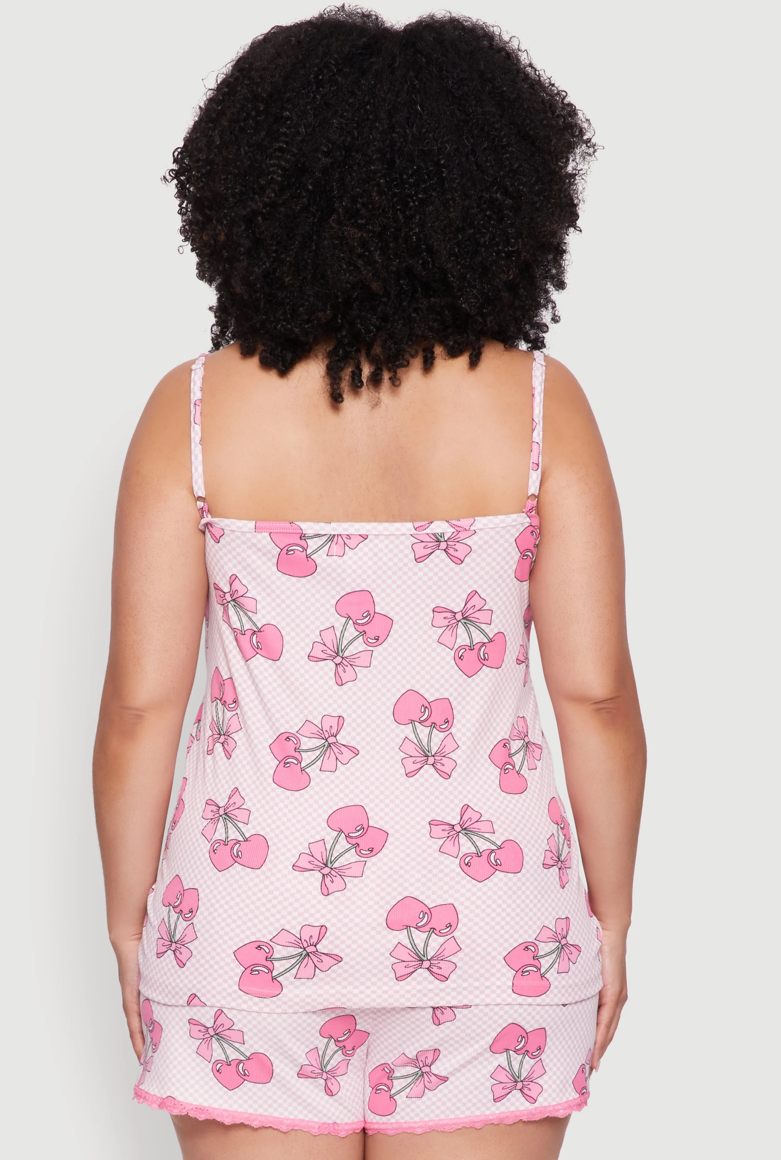 Plus Size Lace Trim Fruit Print Cami and Shorts Pajama Set sold by Rainbow product image thumbnail 3