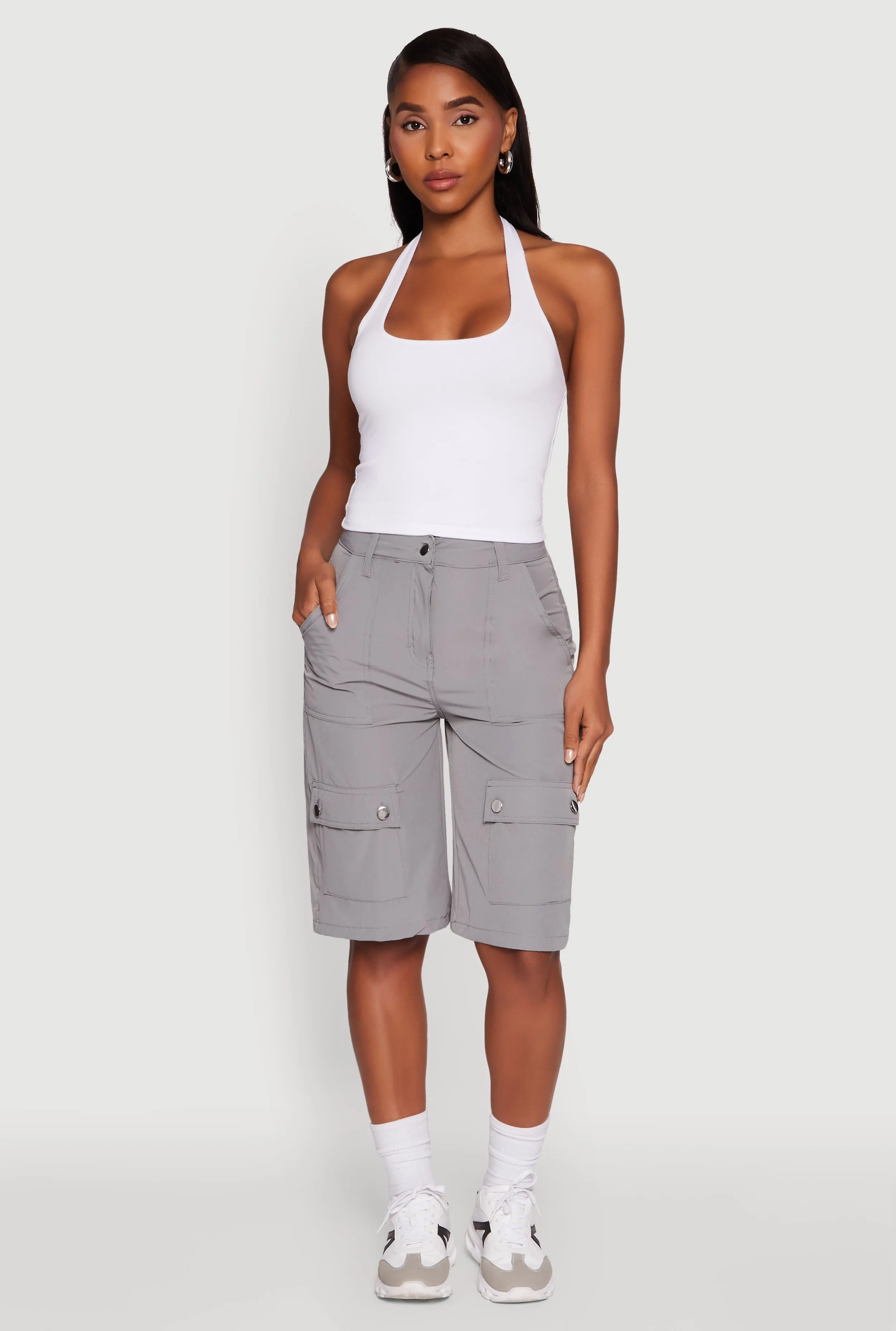 Trendy High Waisted Nylon Cargo Shorts sold by Rainbow