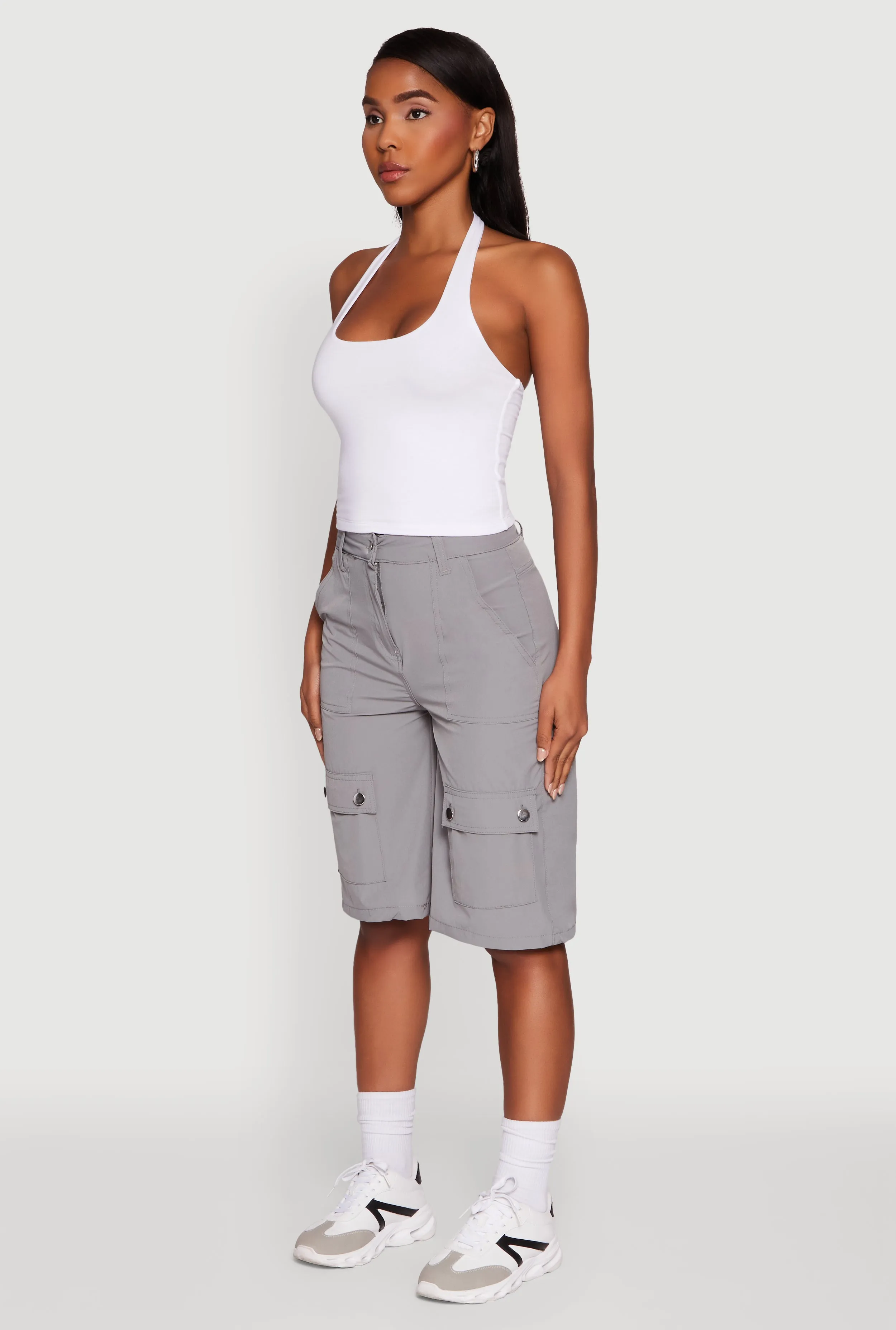 Trendy High Waisted Nylon Cargo Shorts sold by Rainbow product image thumbnail 3