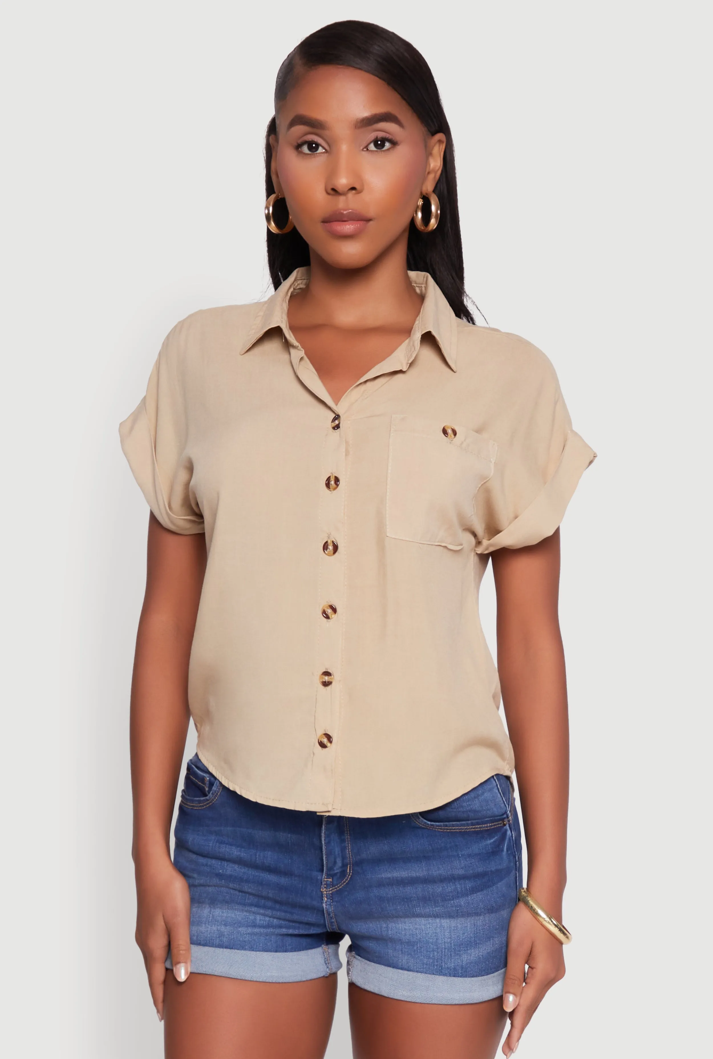 Fixed Cuff High Low Button Front Shirt sold by Rainbow product image thumbnail 2