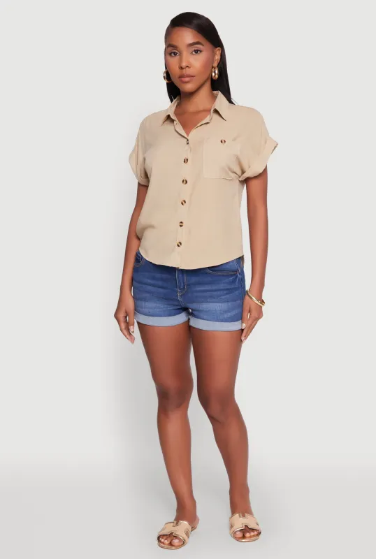 Fixed Cuff High Low Button Front Shirt sold by Rainbow