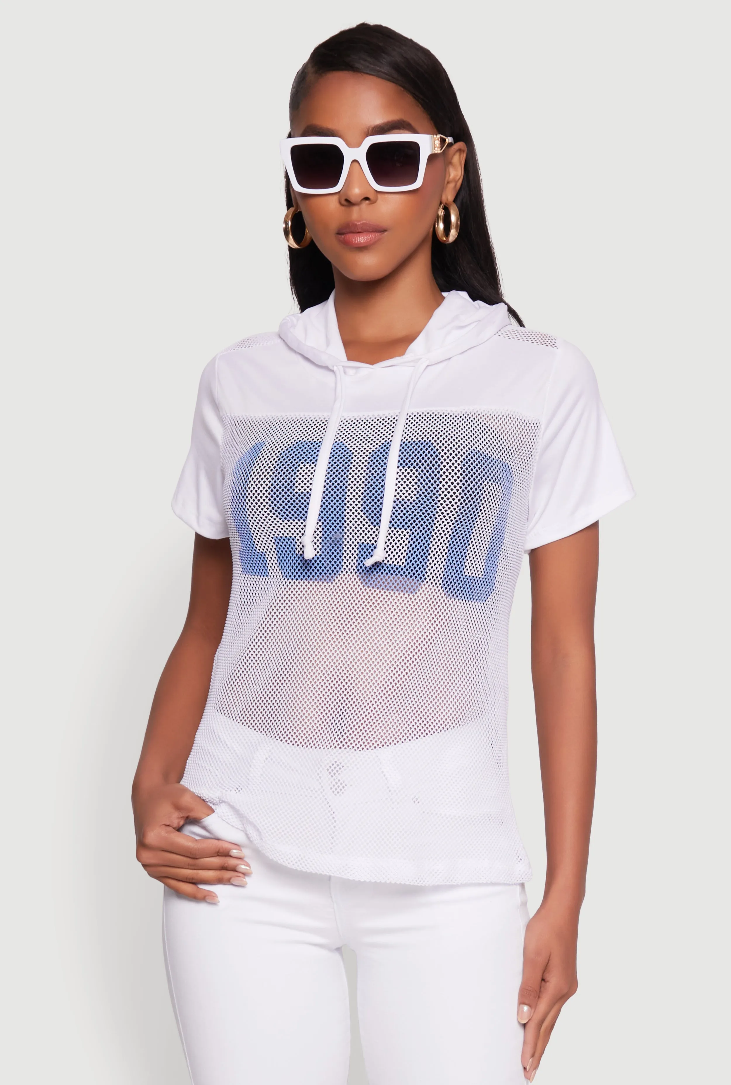 Fishnet 1990 Graphic Hooded Short Sleeve Top sold by Rainbow product image thumbnail 2