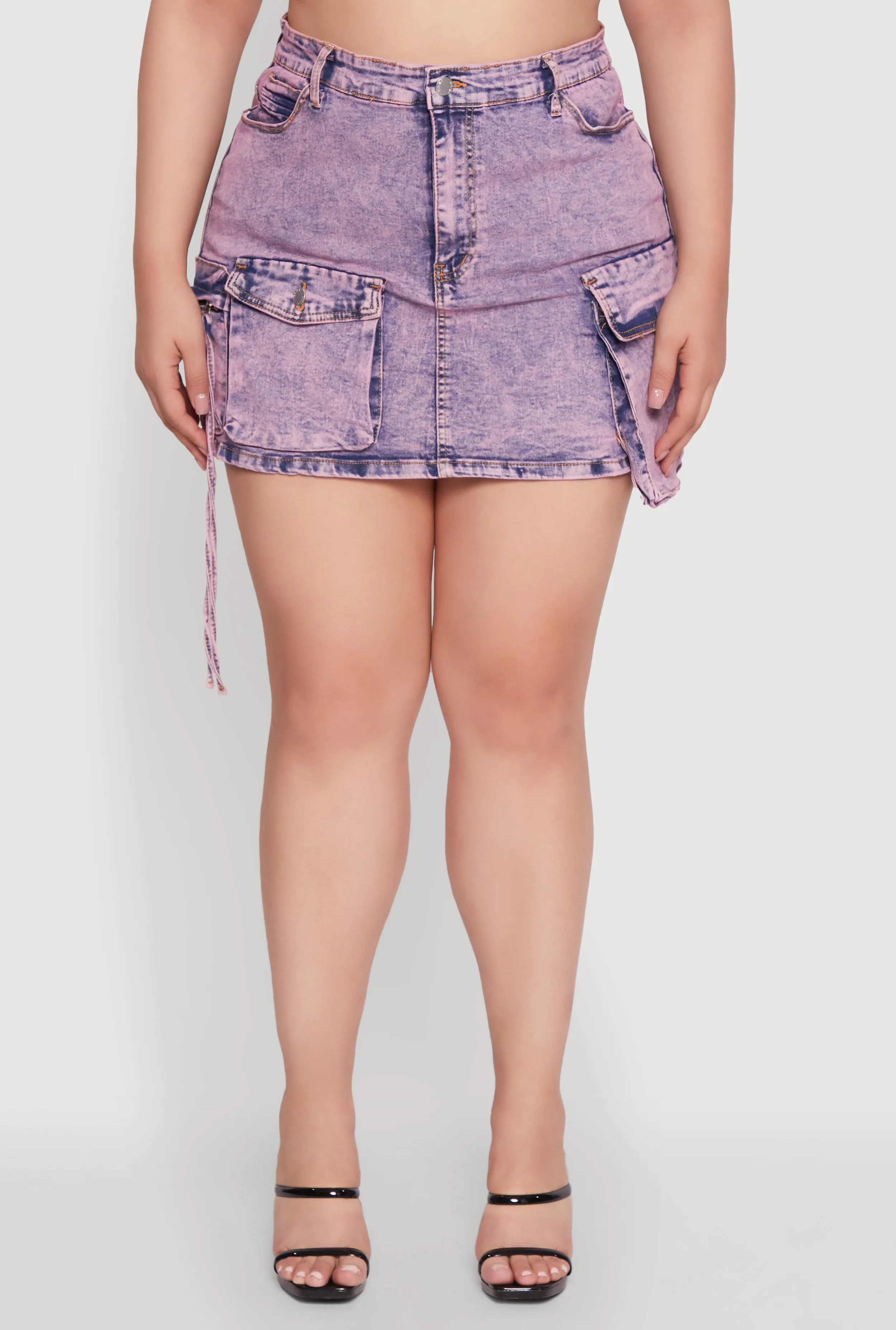 Plus Size Daisy Acid Wash Denim Cargo Skirt sold by Rainbow product image thumbnail 5