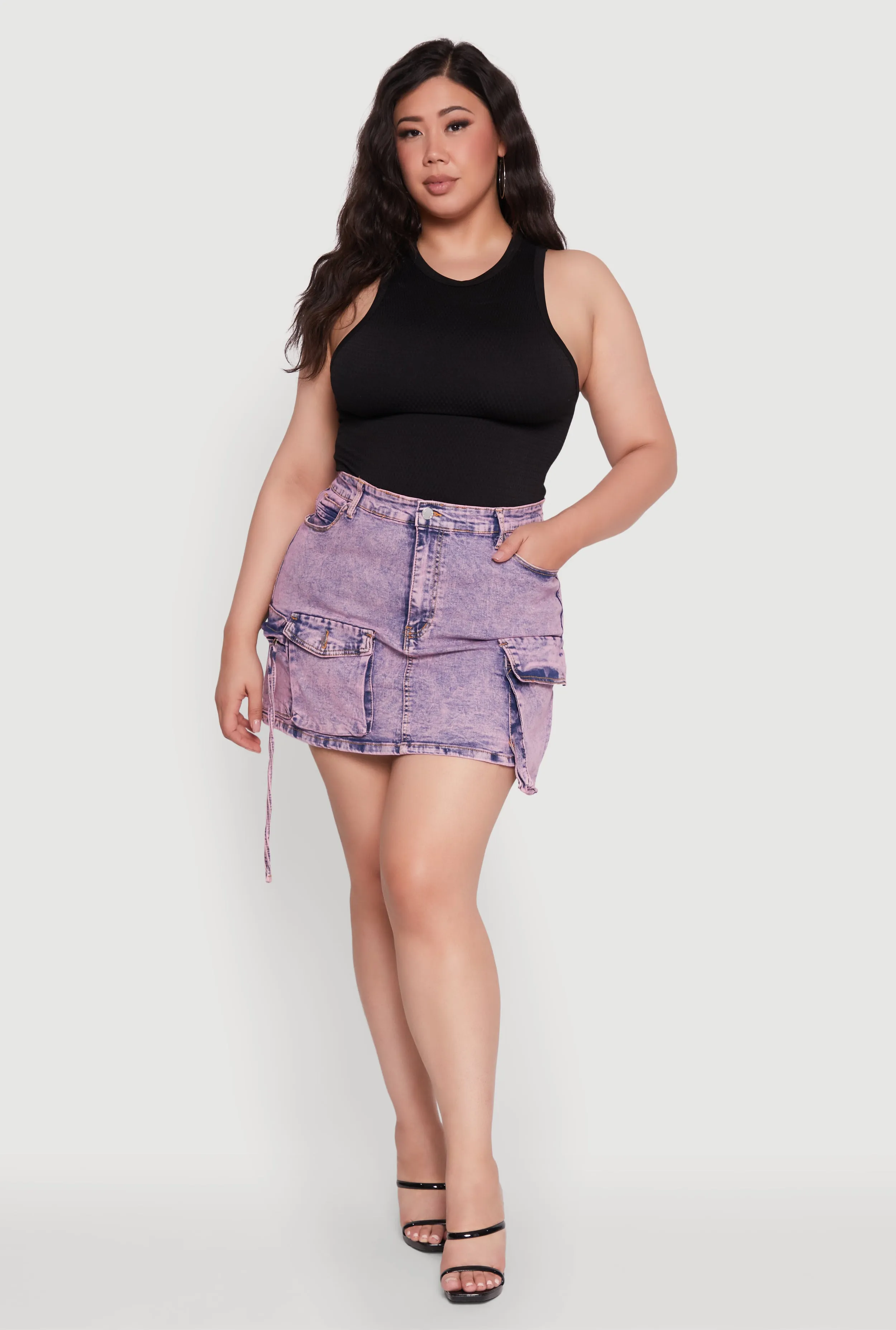 Plus Size Daisy Acid Wash Denim Cargo Skirt sold by Rainbow
