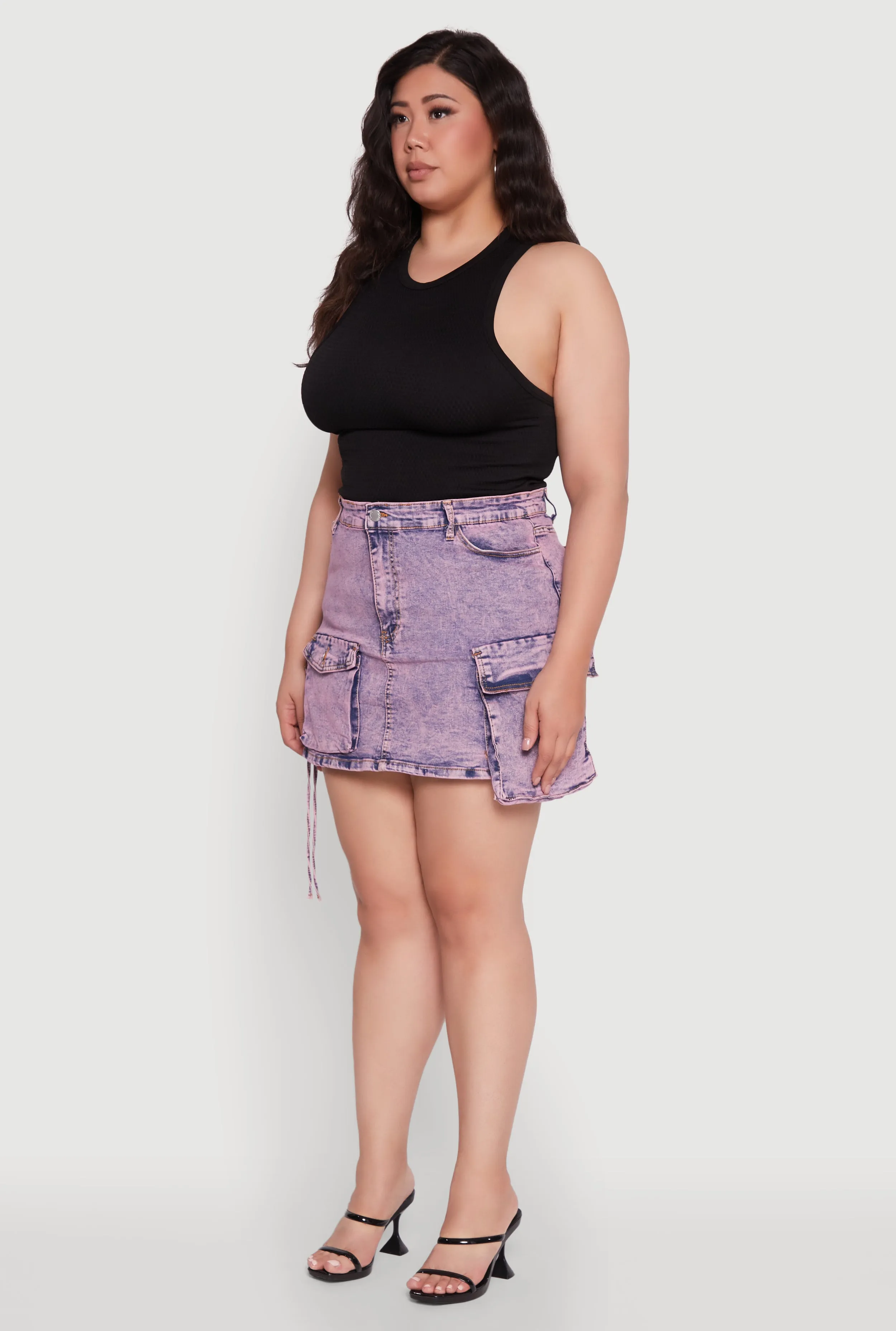 Plus Size Daisy Acid Wash Denim Cargo Skirt sold by Rainbow product image thumbnail 3