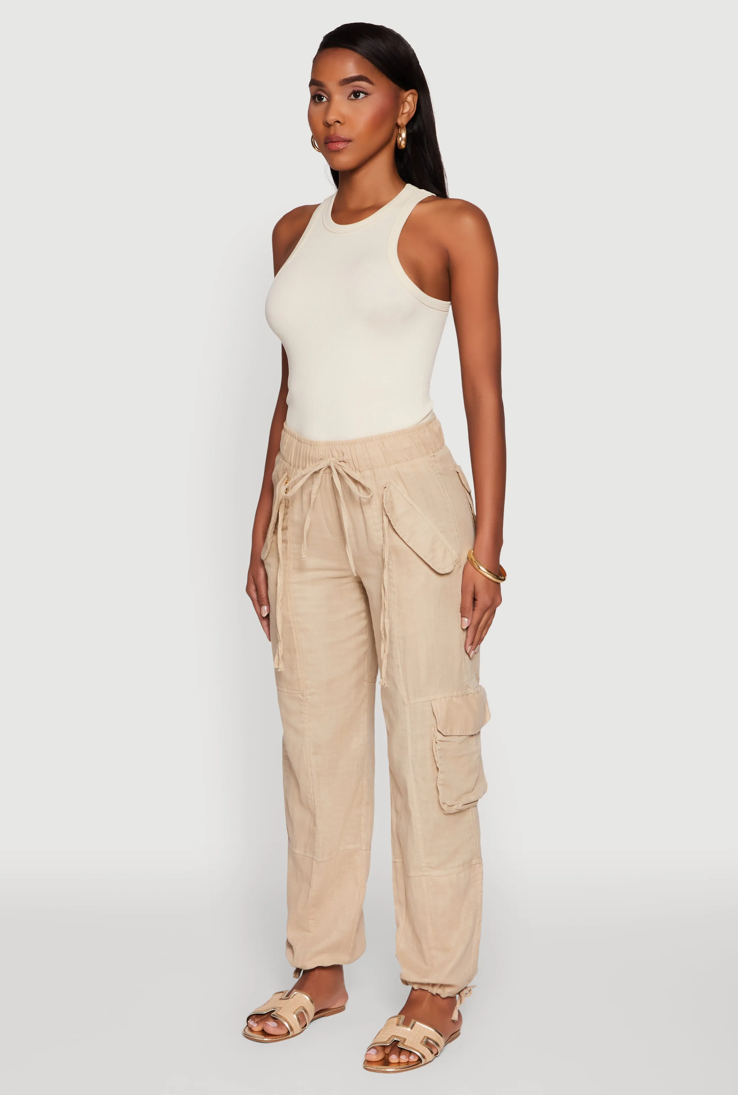 Zip Pocket Drawstring Waist Utility Joggers sold by Rainbow product image thumbnail 3