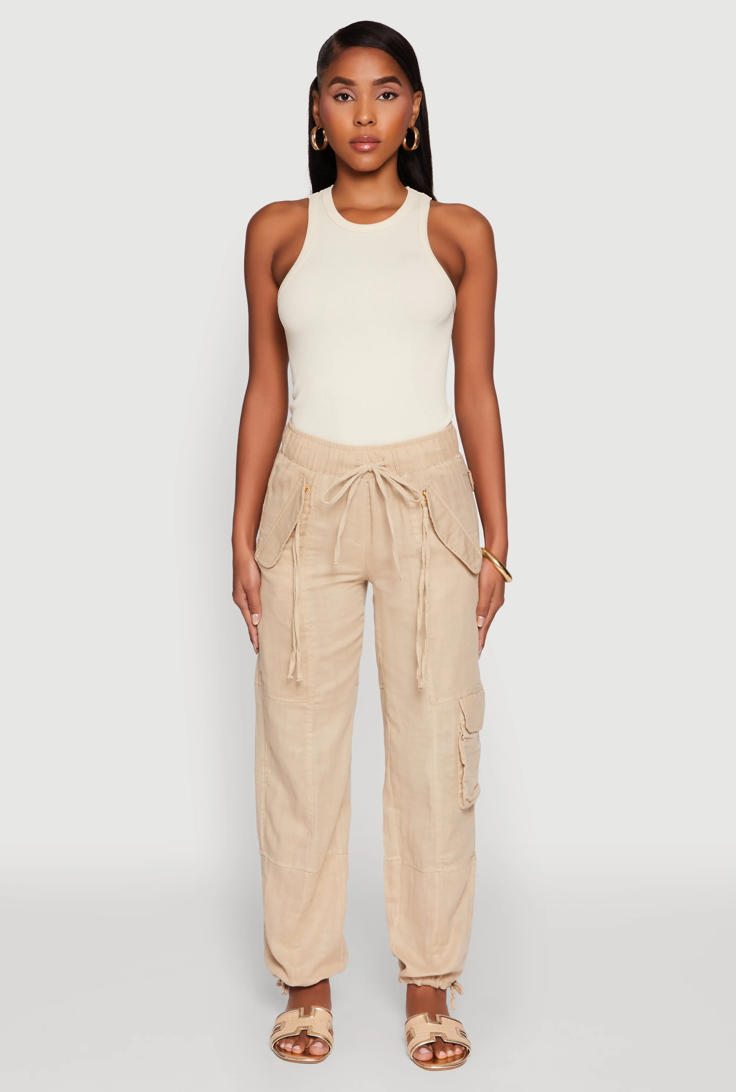 Zip Pocket Drawstring Waist Utility Joggers sold by Rainbow product image thumbnail 2