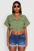 Dolman Sleeve Button Front Shirt Collar Crop Top sold by Rainbow