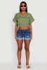 Dolman Sleeve Button Front Shirt Collar Crop Top sold by Rainbow