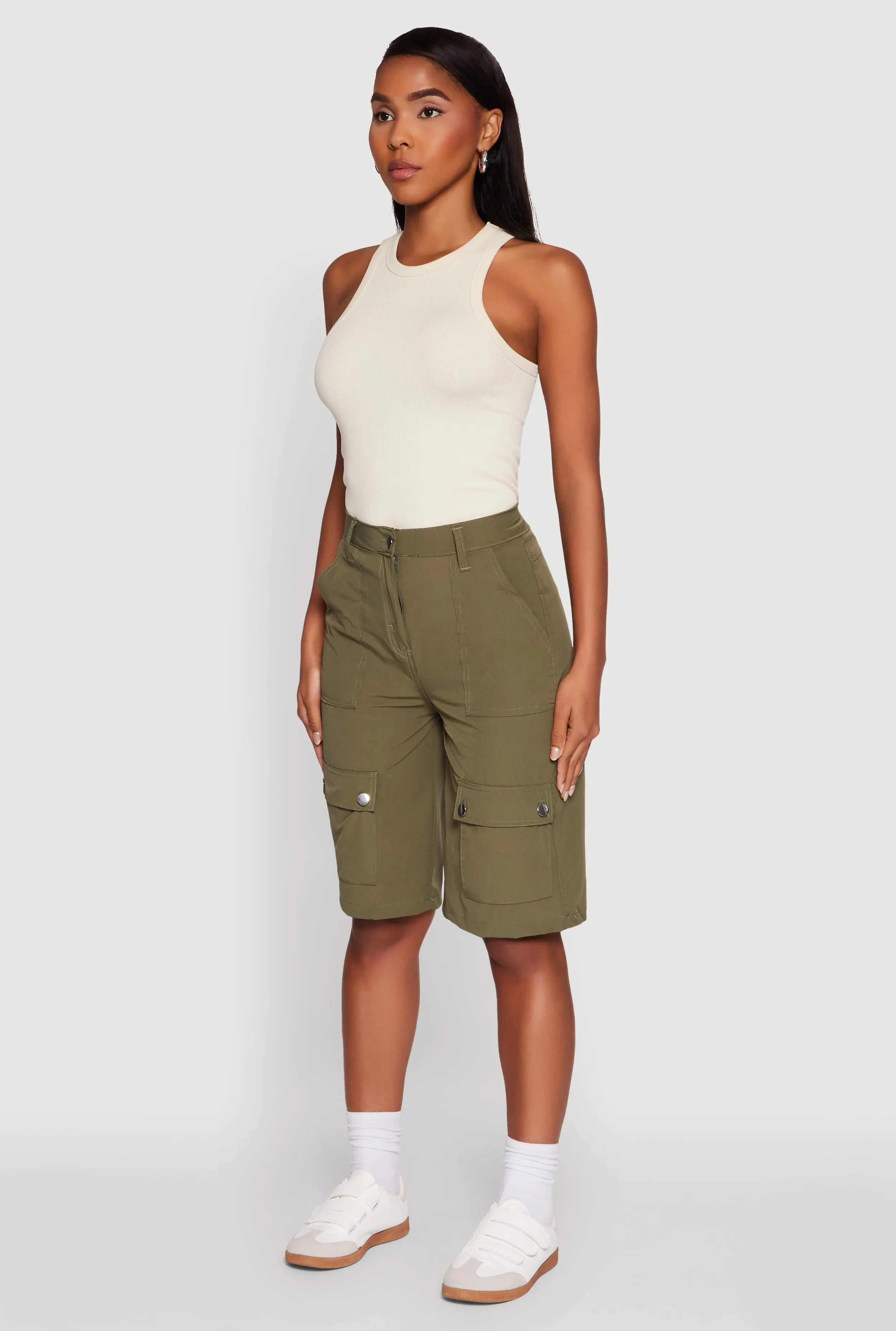 Trendy High Waisted Nylon Cargo Shorts sold by Rainbow product image thumbnail 3