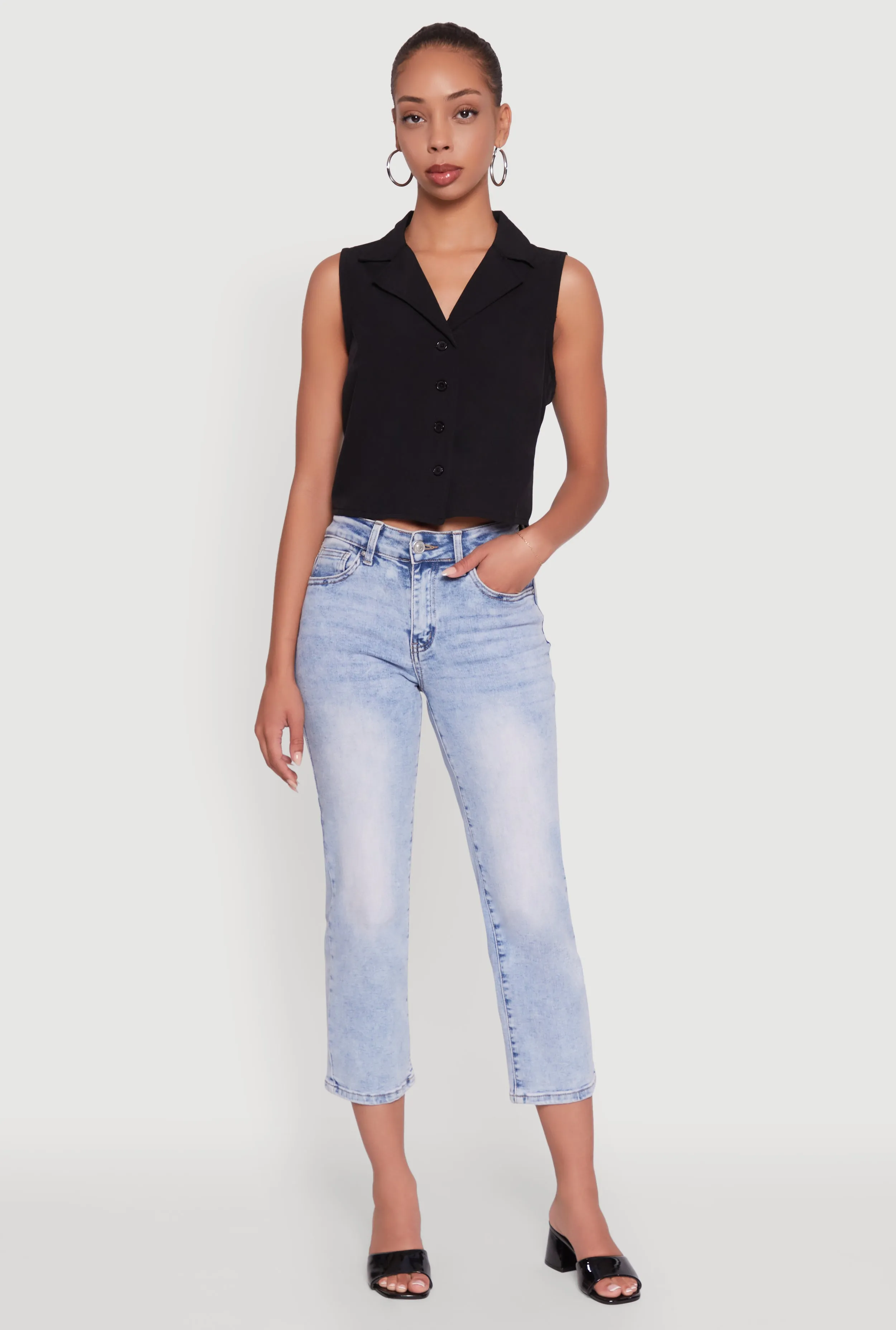 Trendy Button Front Cropped Blazer Vest sold by Rainbow