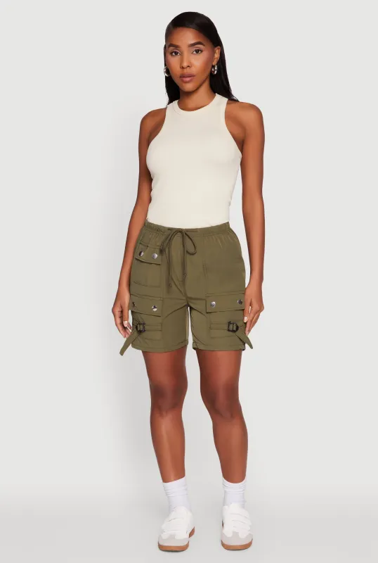Trendy Nylon Drawstring Waist Utility Shorts sold by Rainbow