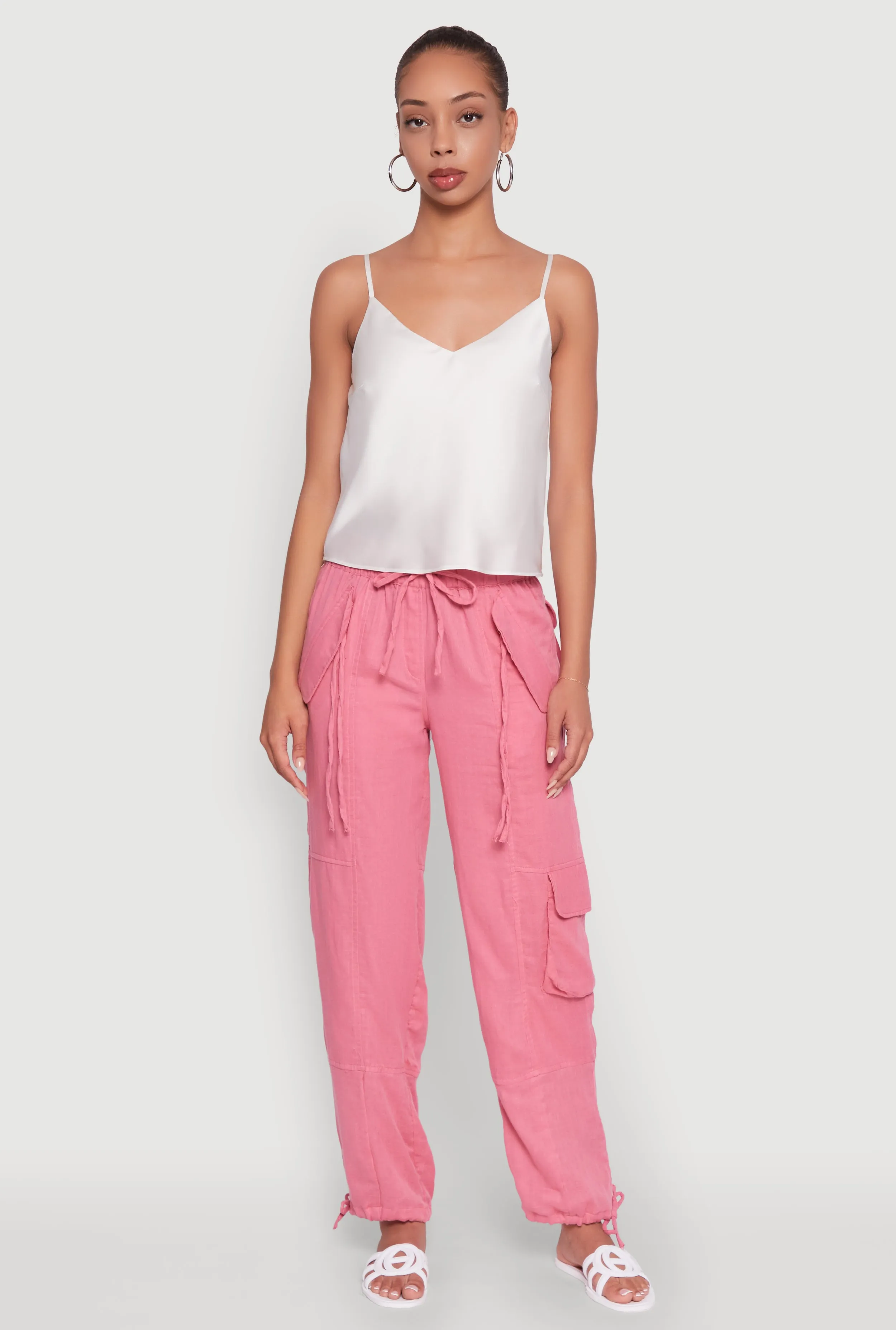 Zip Pocket Drawstring Waist Utility Joggers sold by Rainbow