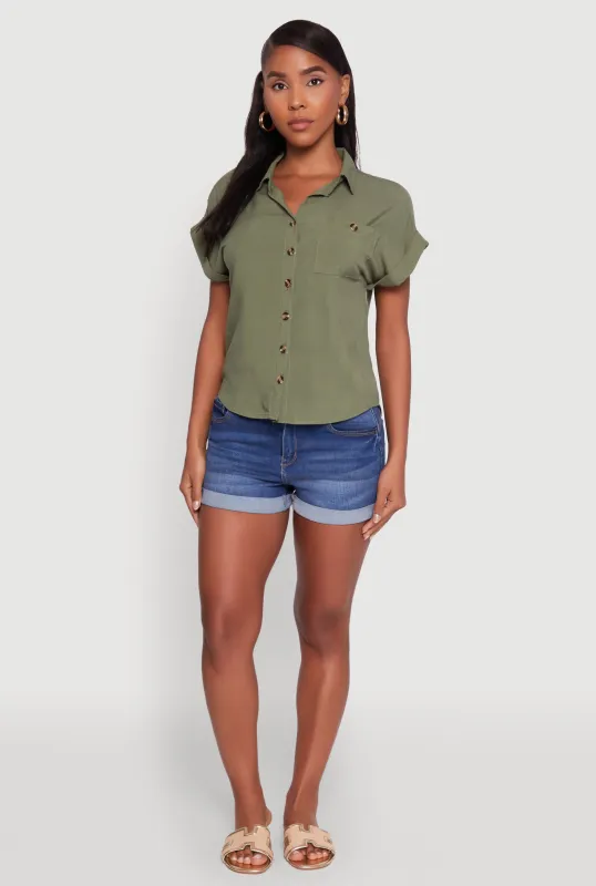 Fixed Cuff High Low Button Front Shirt sold by Rainbow