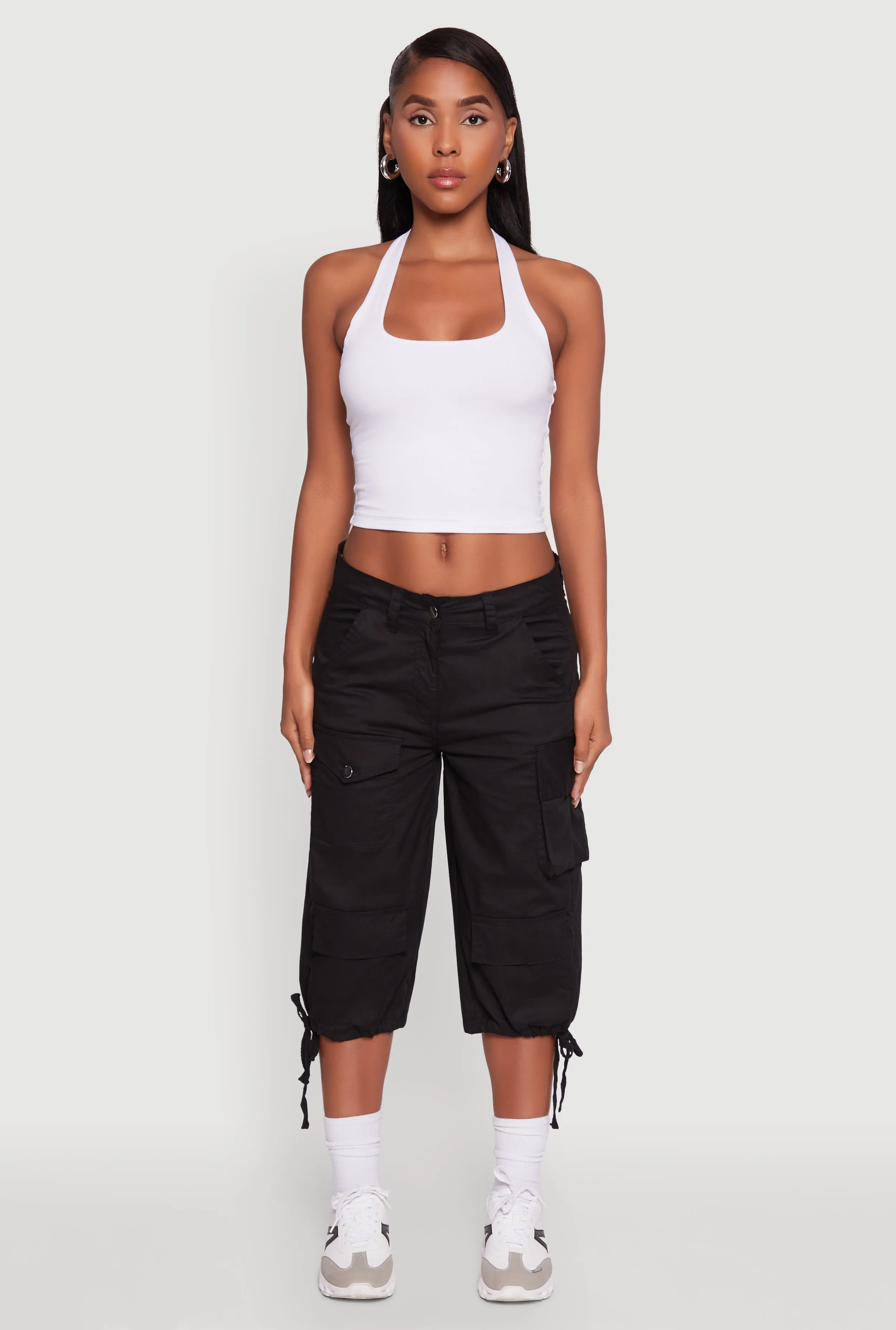 Trendy Cargo Pocket Drawstring Hem Capris Pants sold by Rainbow product image thumbnail 2