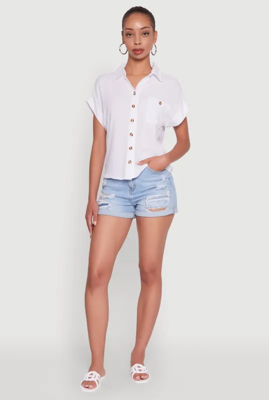 Fixed Cuff High Low Button Front Shirt sold by Rainbow