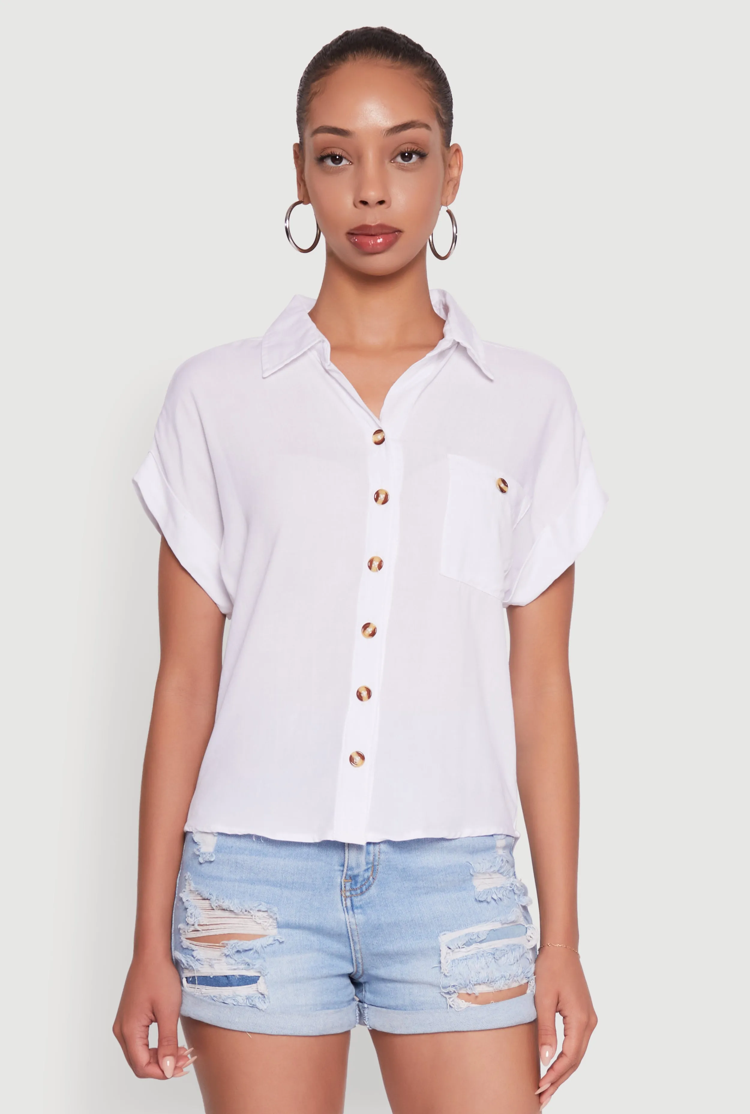 Fixed Cuff High Low Button Front Shirt sold by Rainbow product image thumbnail 2