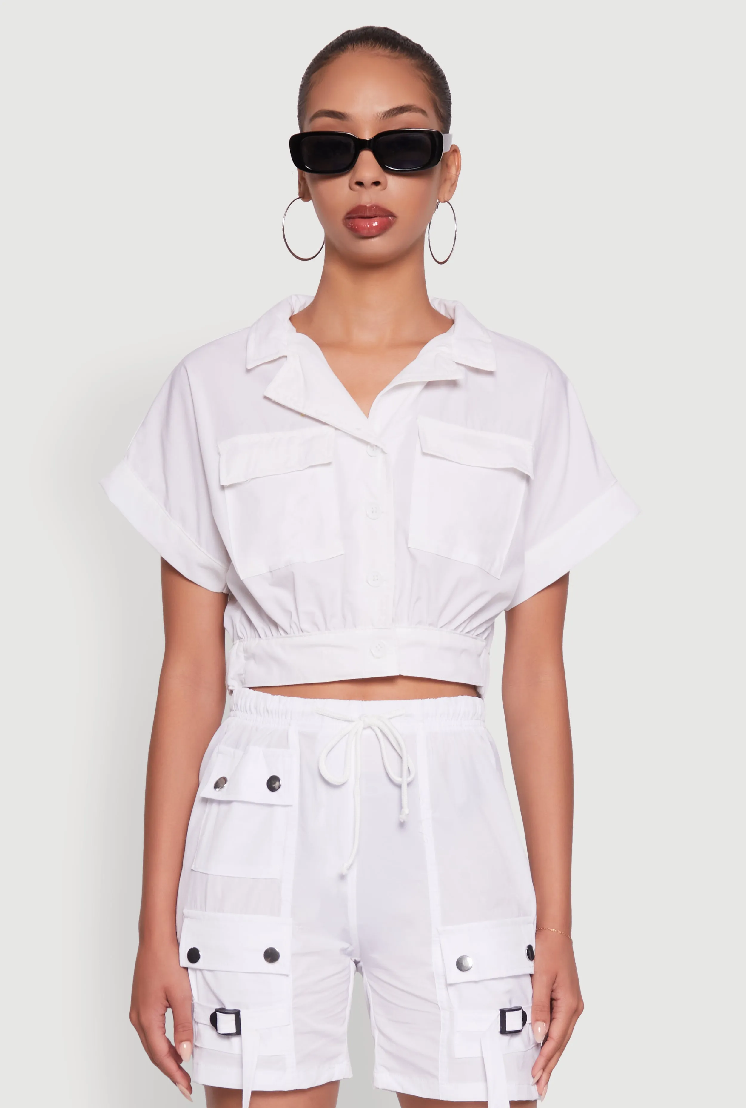 Dolman Sleeve Button Front Shirt Collar Crop Top sold by Rainbow product image thumbnail 2